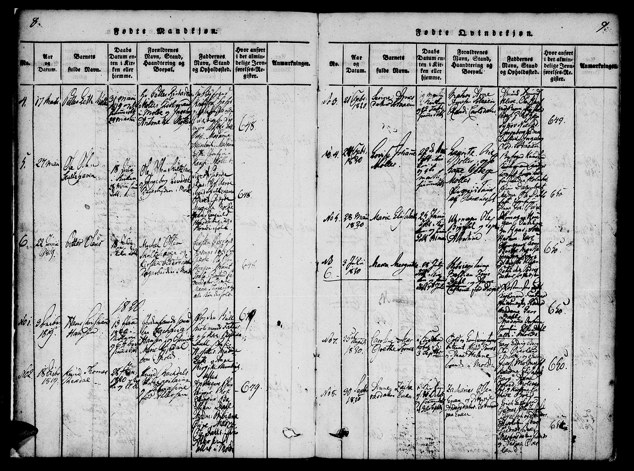 Ministerialprotokoller, klokkerbøker og fødselsregistre - Møre og Romsdal, SAT/A-1454/558/L0688: Parish register (official) no. 558A02, 1818-1843, p. 8-9