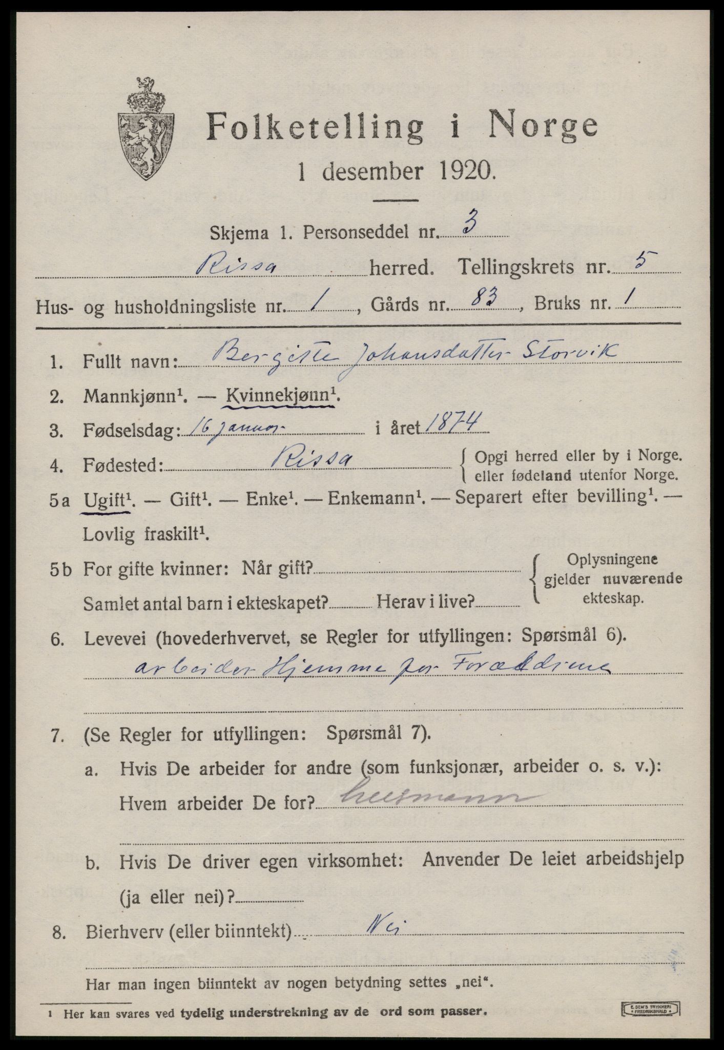 SAT, 1920 census for Rissa, 1920, p. 3731
