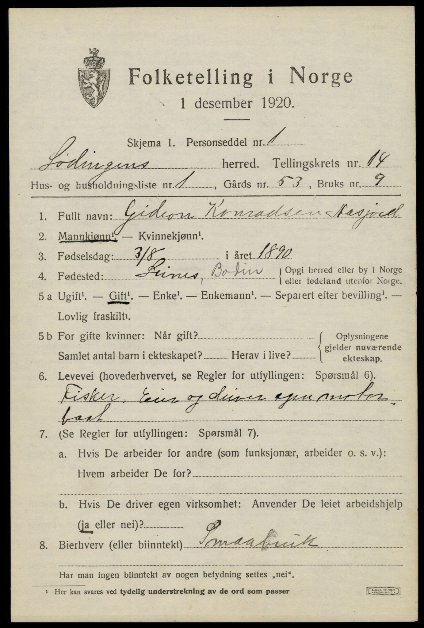 SAT, 1920 census for Lødingen, 1920, p. 6955