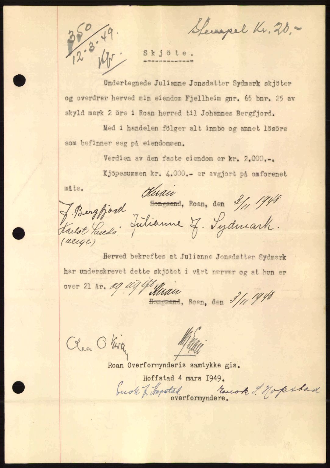 Fosen sorenskriveri, AV/SAT-A-1107/1/2/2C: Mortgage book no. A9, 1948-1949, Diary no: : 350/1949