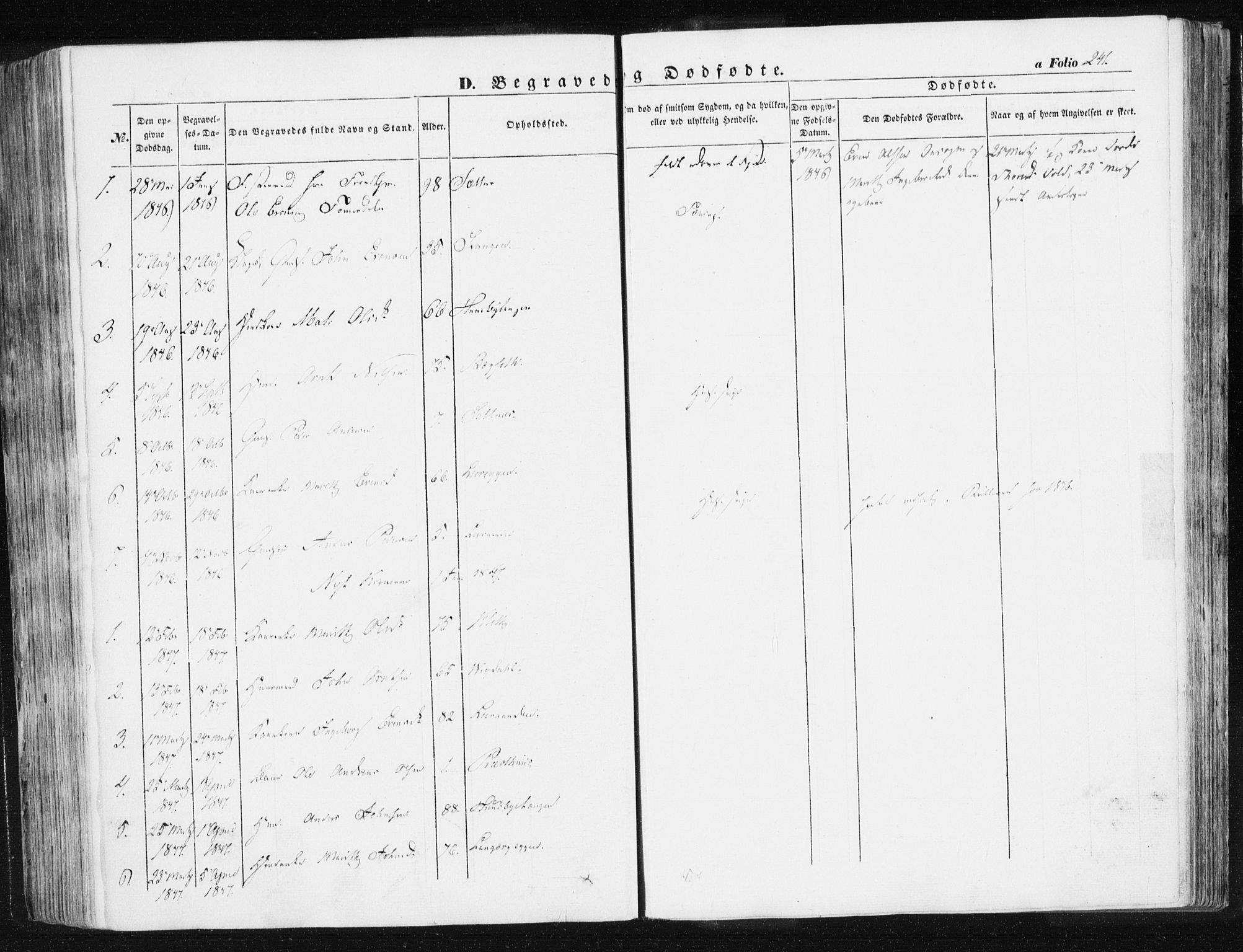 Ministerialprotokoller, klokkerbøker og fødselsregistre - Sør-Trøndelag, SAT/A-1456/612/L0376: Parish register (official) no. 612A08, 1846-1859, p. 241