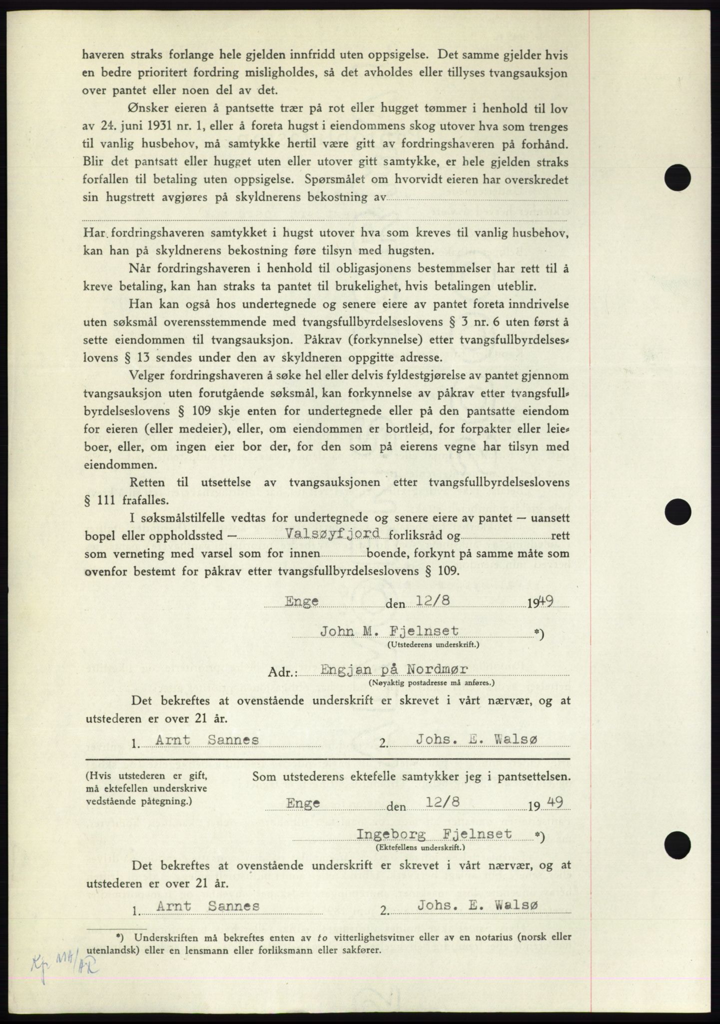 Nordmøre sorenskriveri, AV/SAT-A-4132/1/2/2Ca: Mortgage book no. B102, 1949-1949, Diary no: : 2512/1949