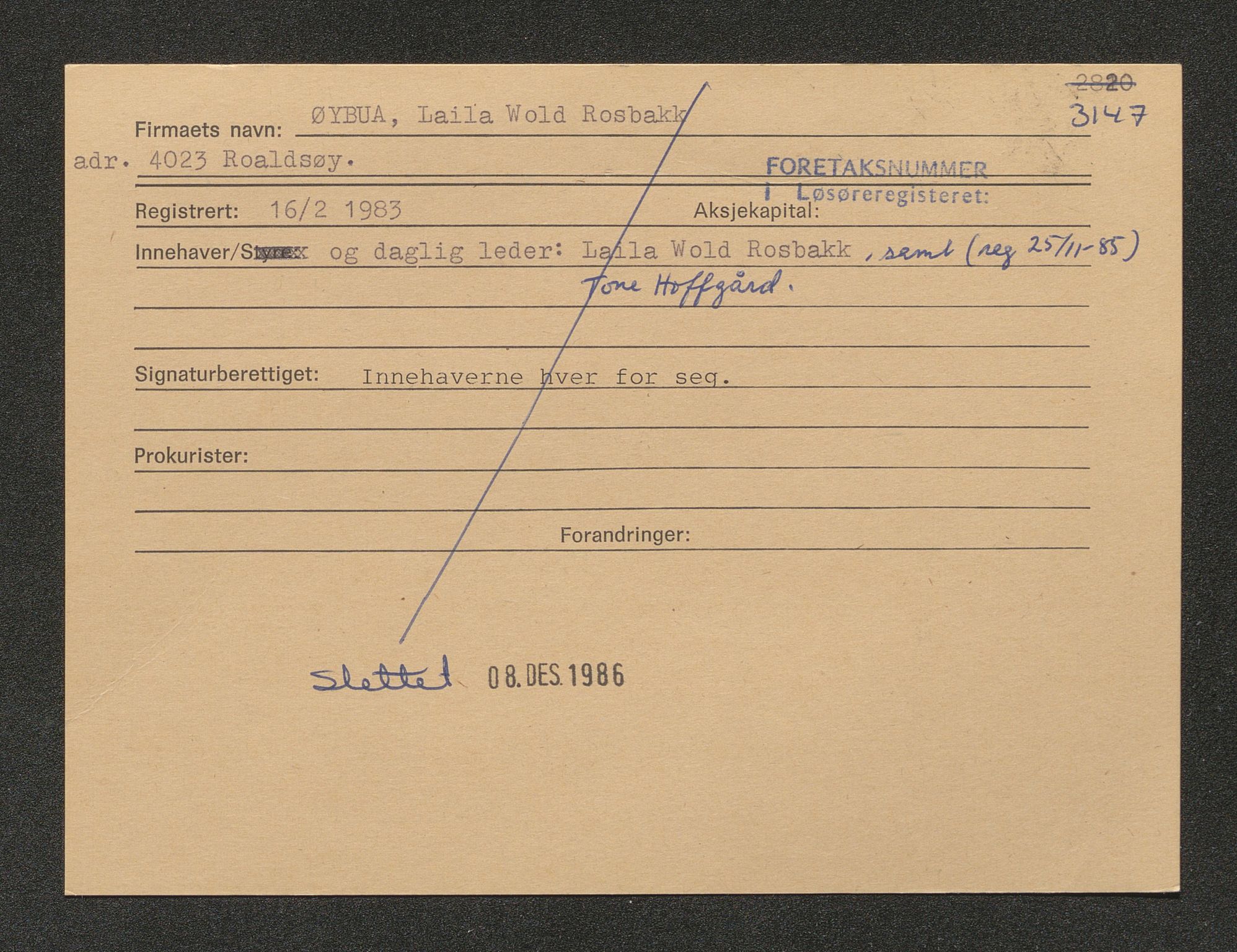 Stavanger byfogd, AV/SAST-A-101408/001/4/42/422/4221A/L0005: Register over slettede firma N-R, 1891-1987, p. 819