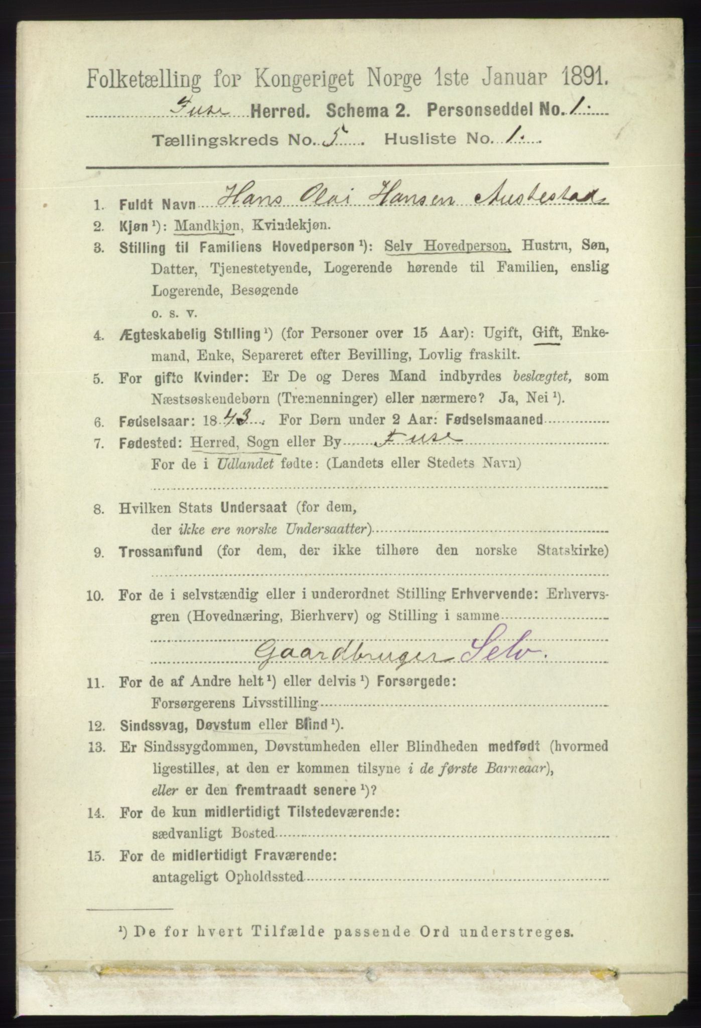 RA, 1891 census for 1241 Fusa, 1891, p. 886