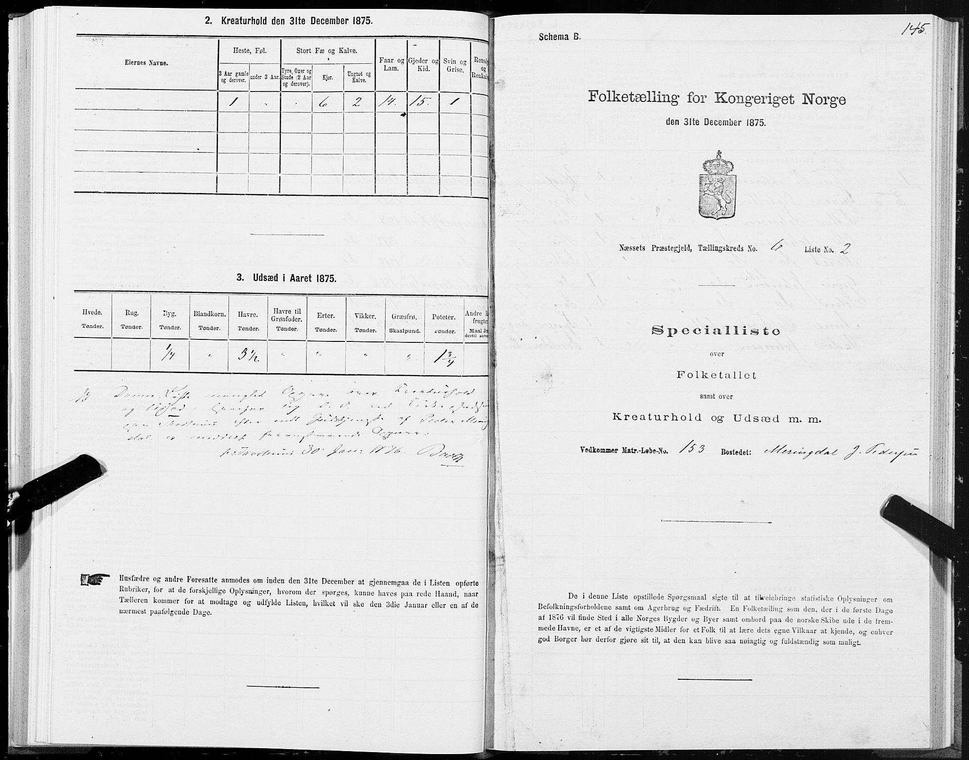 SAT, 1875 census for 1543P Nesset, 1875, p. 3145