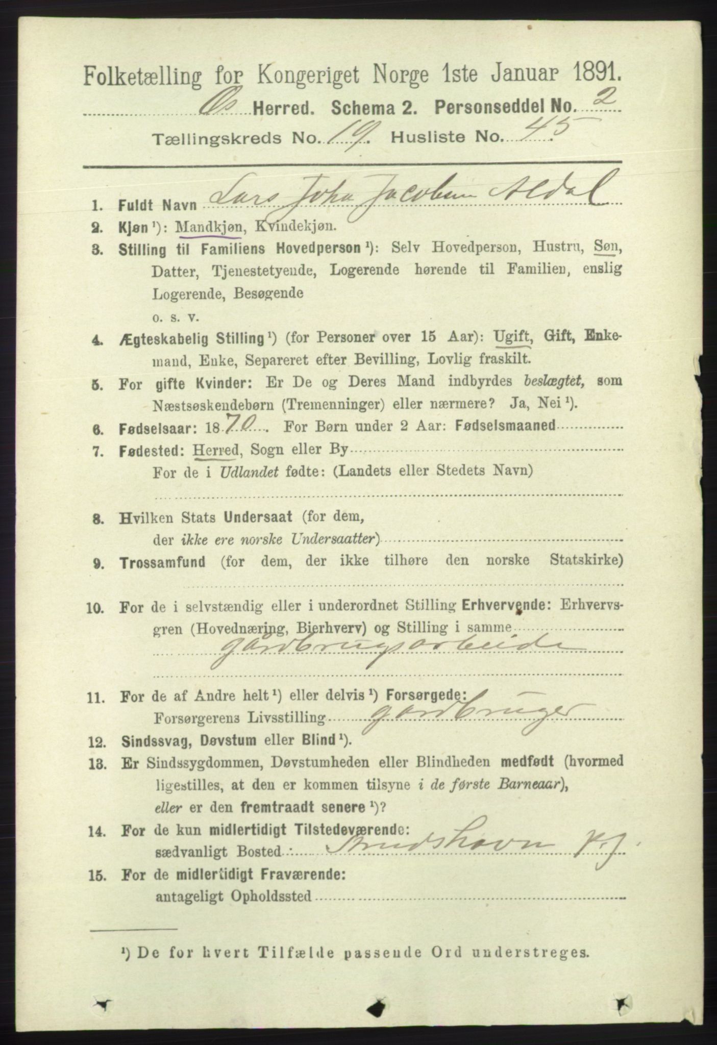 RA, 1891 census for 1243 Os, 1891, p. 4205