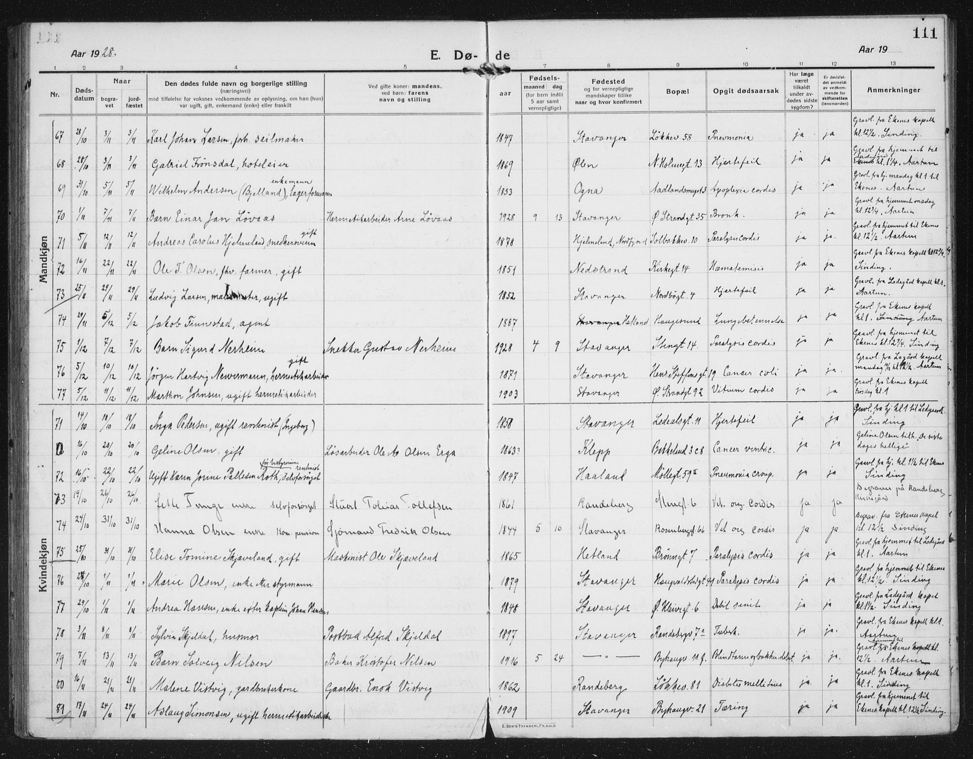 Domkirken sokneprestkontor, AV/SAST-A-101812/002/A/L0017: Parish register (official) no. A 36, 1917-1938, p. 111