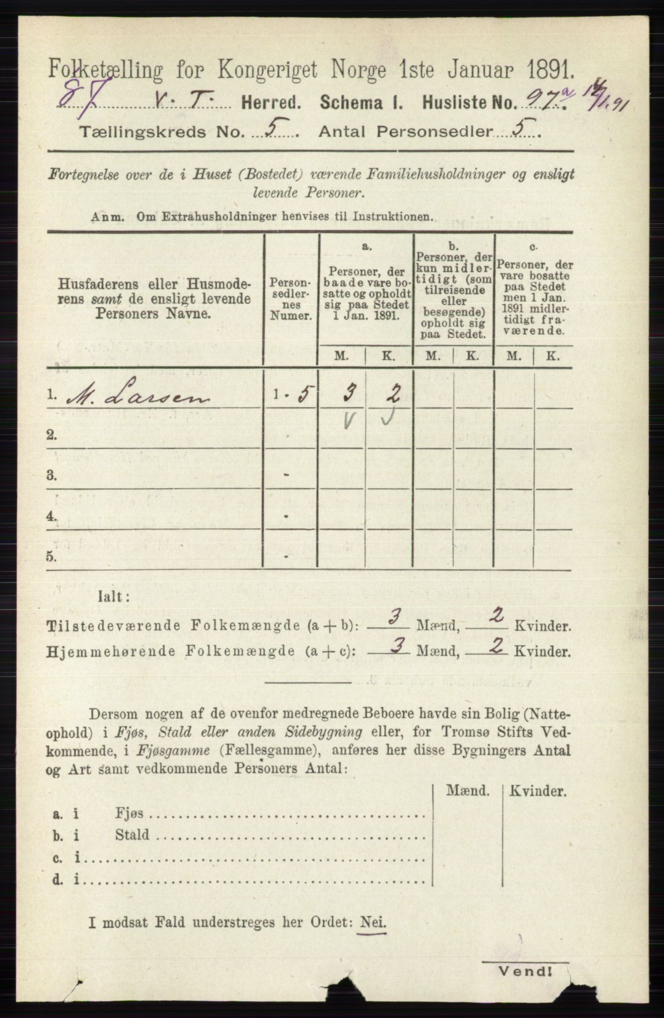 RA, 1891 census for 0529 Vestre Toten, 1891, p. 3228