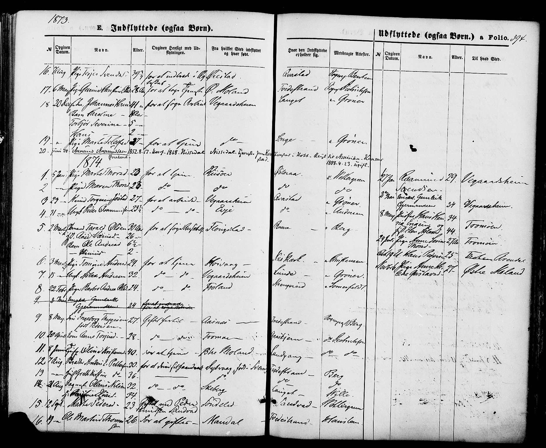 Holt sokneprestkontor, AV/SAK-1111-0021/F/Fa/L0010: Parish register (official) no. A 10, 1872-1885, p. 394