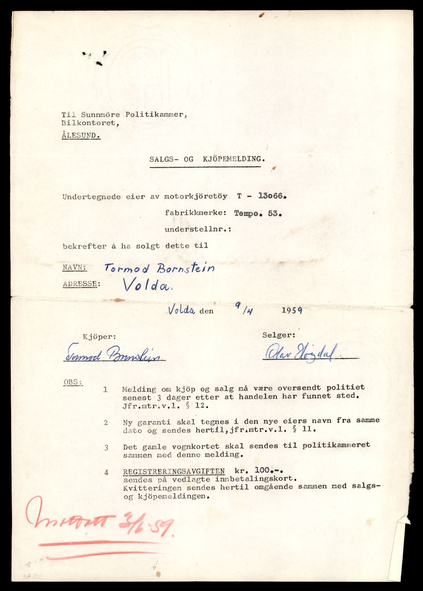 Møre og Romsdal vegkontor - Ålesund trafikkstasjon, AV/SAT-A-4099/F/Fe/L0037: Registreringskort for kjøretøy T 13031 - T 13179, 1927-1998, p. 703