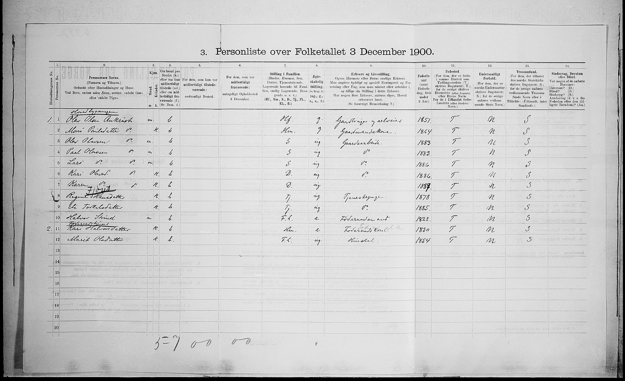 SAH, 1900 census for Lom, 1900, p. 658