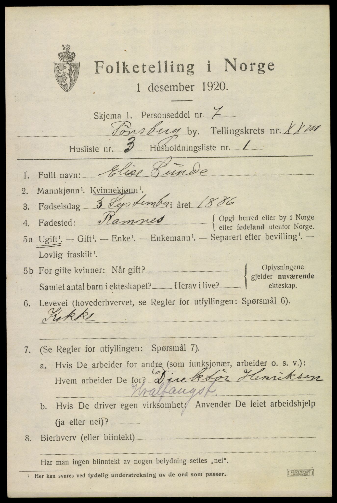 SAKO, 1920 census for Tønsberg, 1920, p. 32389