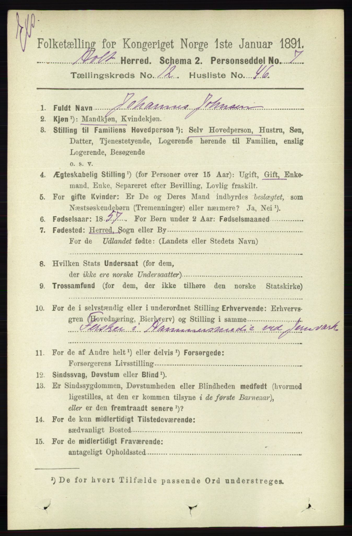 RA, Census 1891 for Nedenes amt: Gjenparter av personsedler for beslektede ektefeller, menn, 1891, p. 345