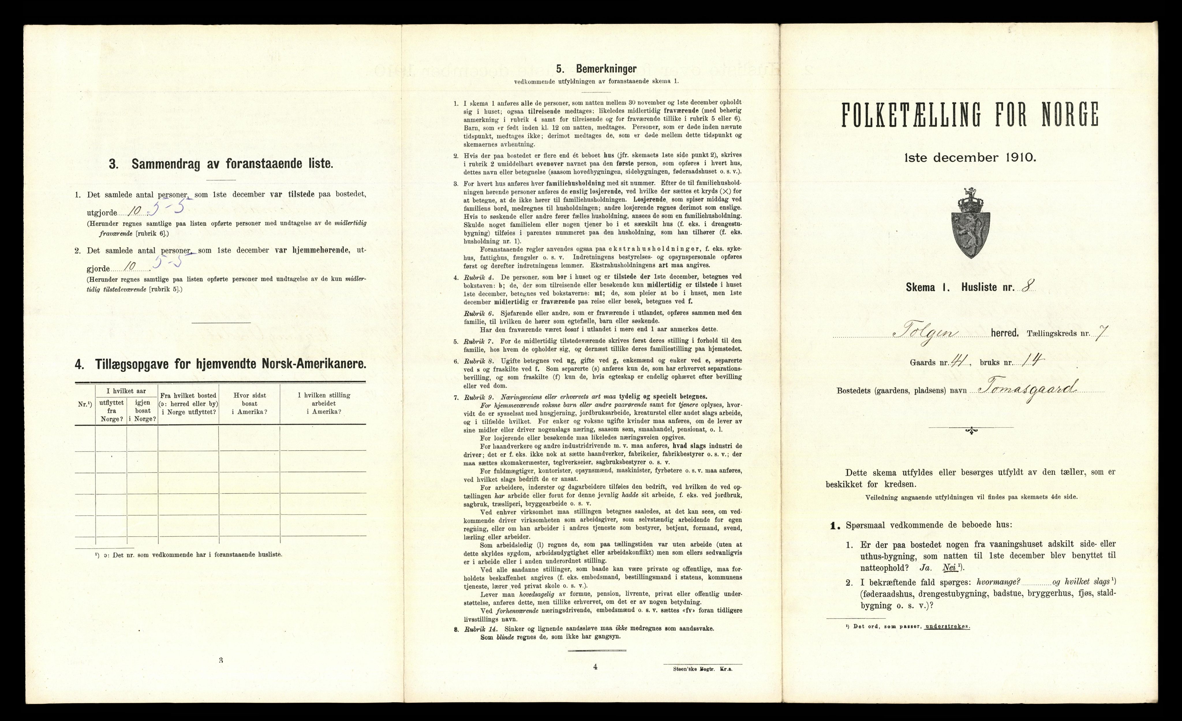 RA, 1910 census for Tolga, 1910, p. 506