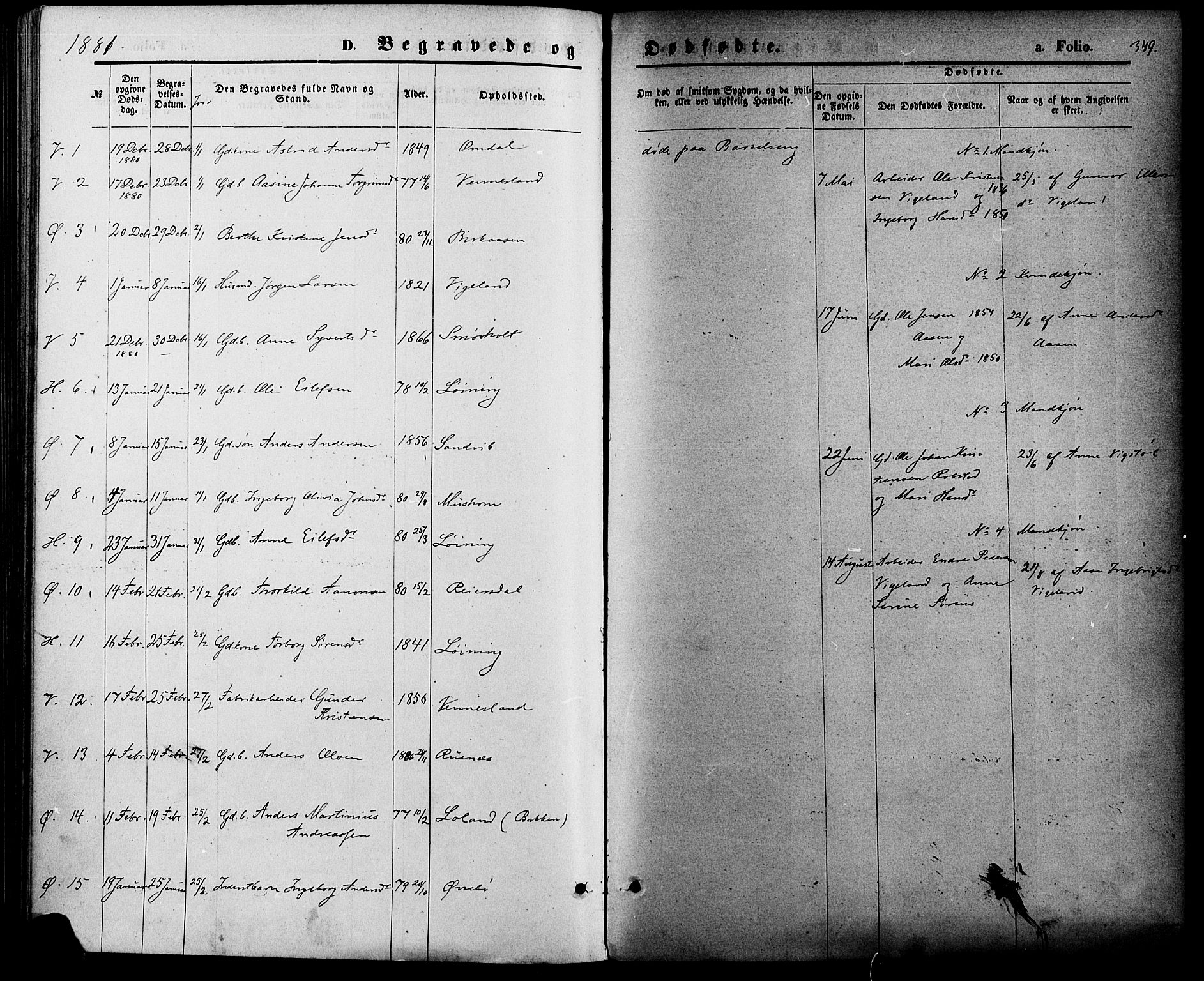 Vennesla sokneprestkontor, SAK/1111-0045/Fa/Fac/L0008: Parish register (official) no. A 8, 1874-1883, p. 349