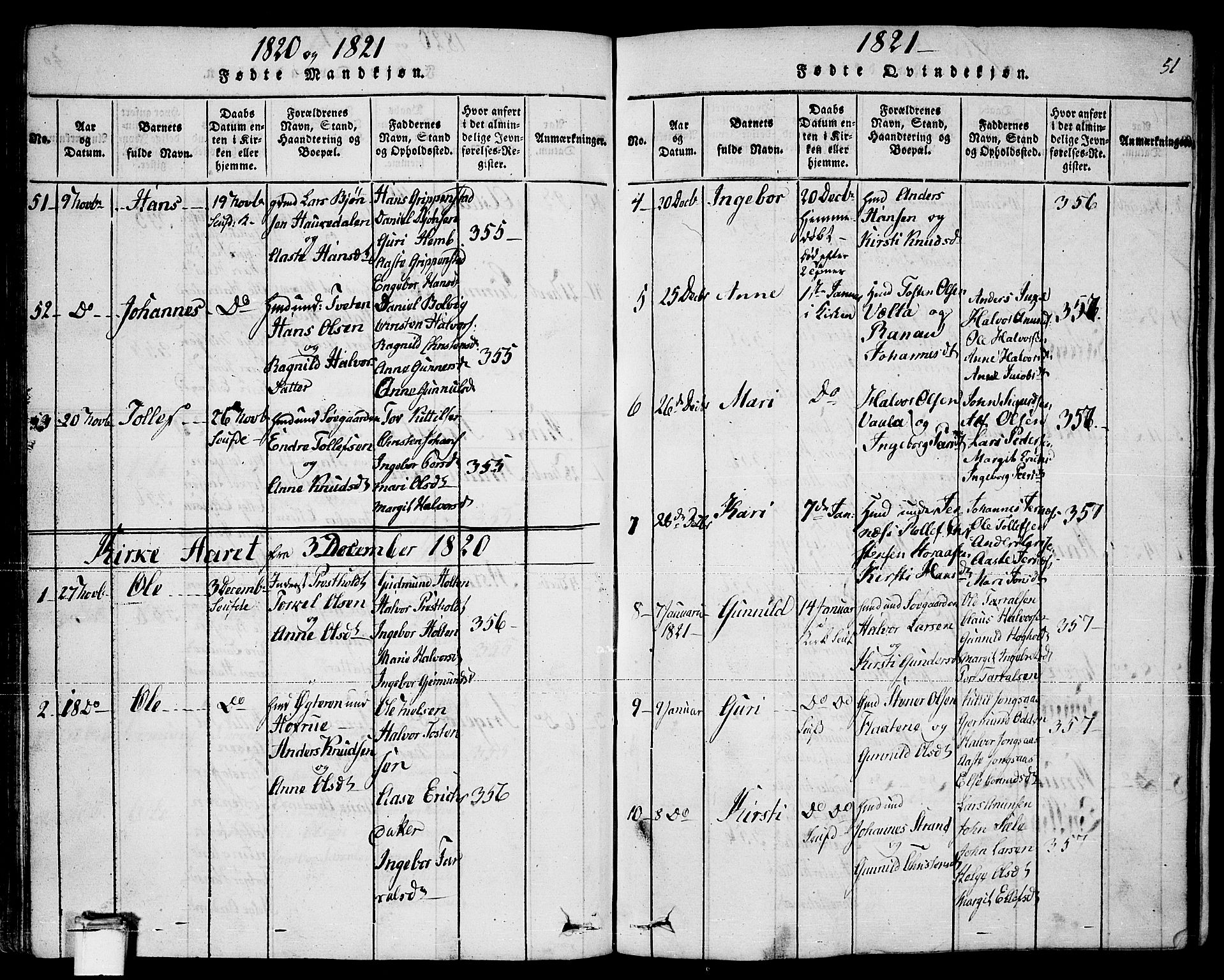 Sauherad kirkebøker, AV/SAKO-A-298/F/Fa/L0005: Parish register (official) no. I 5, 1815-1829, p. 51