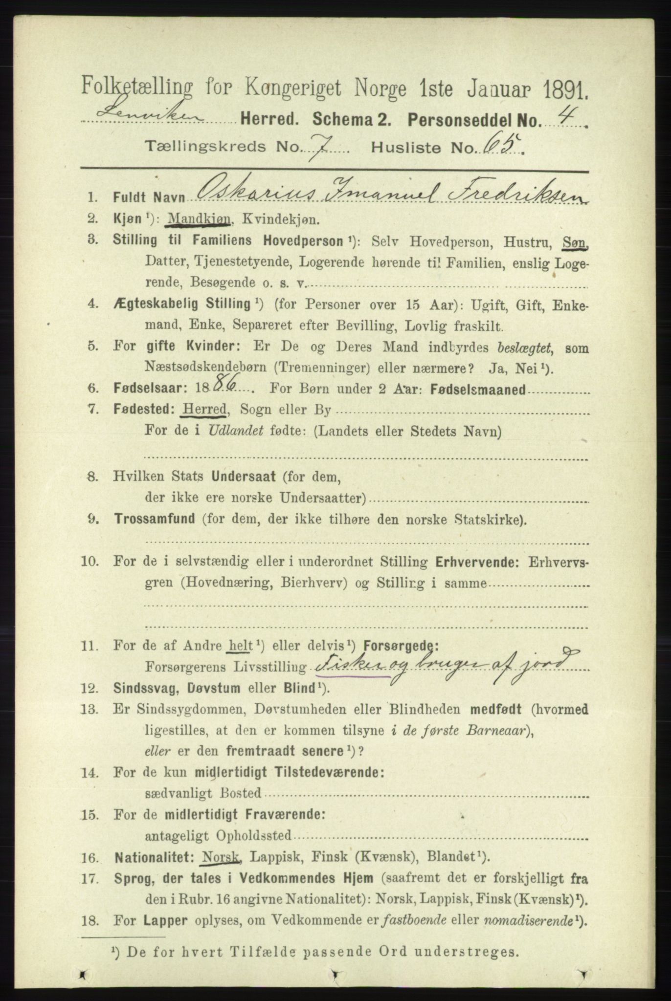 RA, 1891 census for 1931 Lenvik, 1891, p. 4179