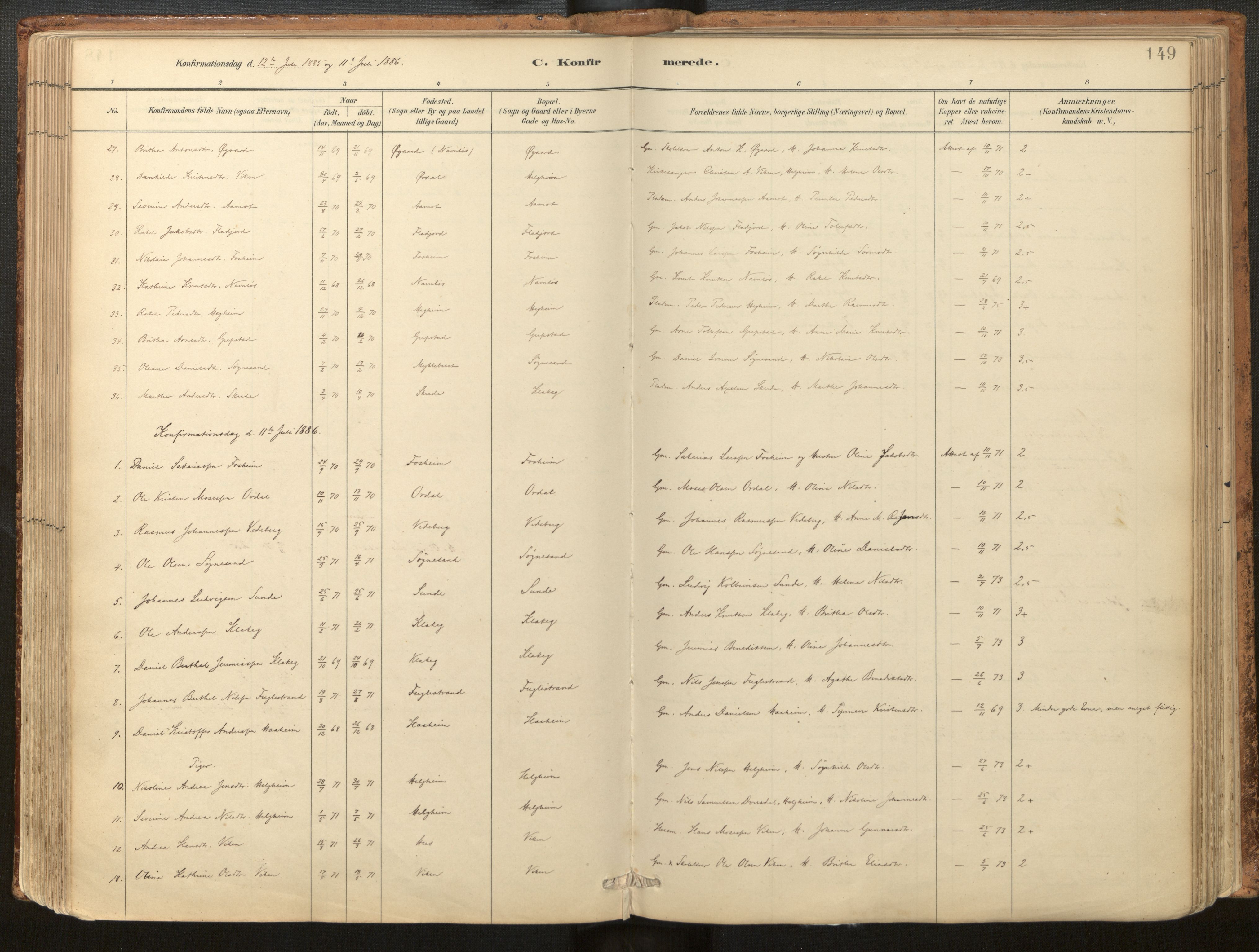 Jølster sokneprestembete, AV/SAB-A-80701/H/Haa/Haac/L0001: Parish register (official) no. C 1, 1882-1928, p. 149