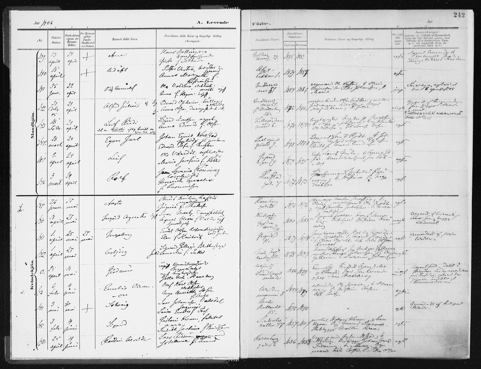 Ministerialprotokoller, klokkerbøker og fødselsregistre - Sør-Trøndelag, SAT/A-1456/604/L0200: Parish register (official) no. 604A20II, 1901-1908, p. 242