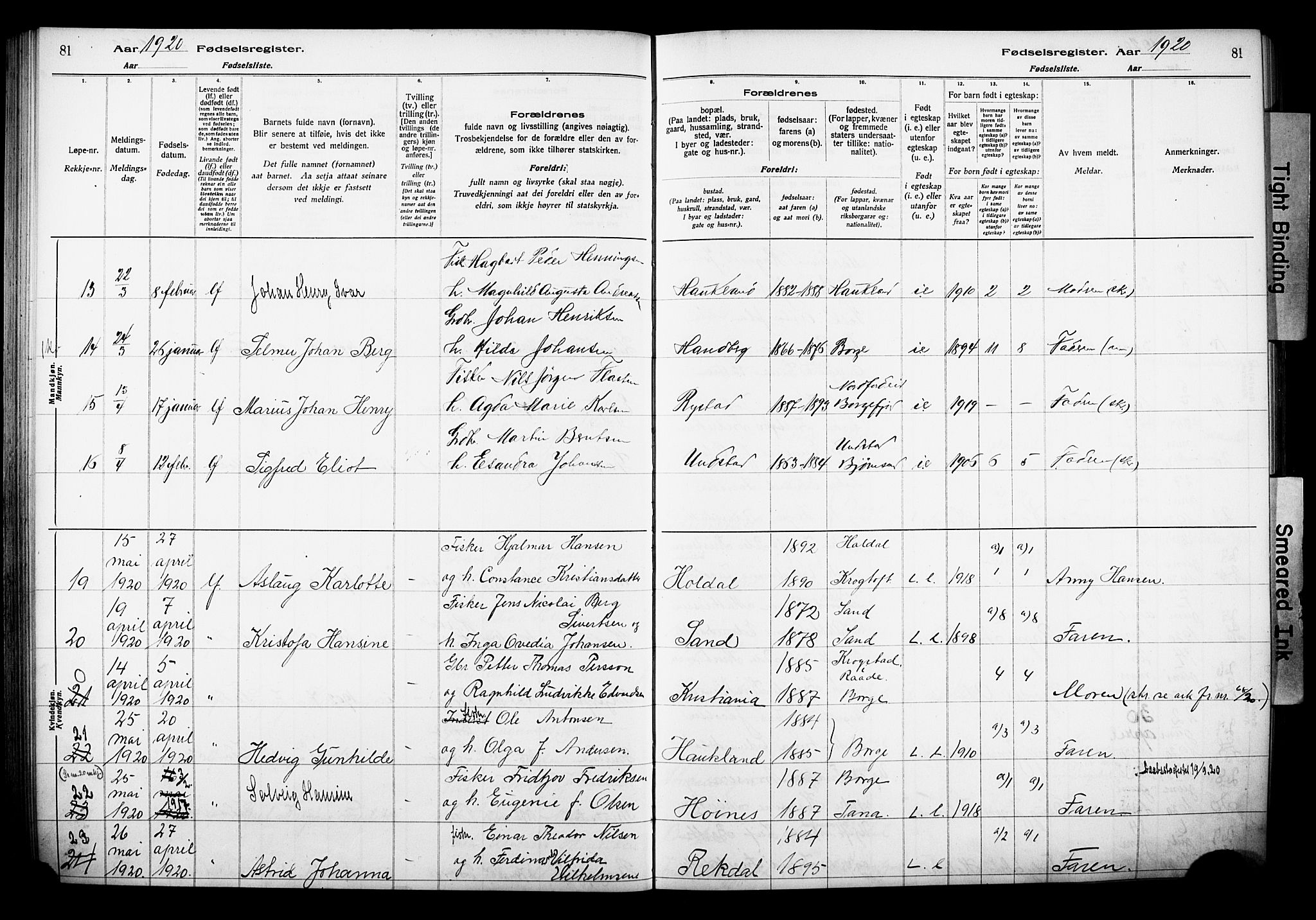 Ministerialprotokoller, klokkerbøker og fødselsregistre - Nordland, AV/SAT-A-1459/880/L1145: Birth register no. 880.II.4.1, 1916-1929, p. 81