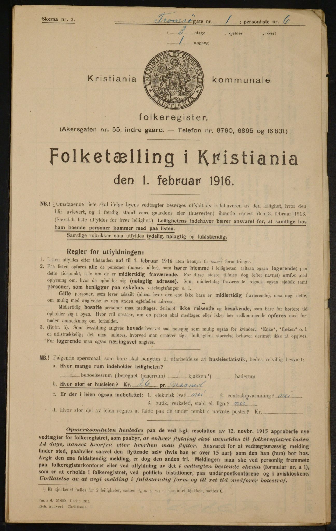 OBA, Municipal Census 1916 for Kristiania, 1916, p. 118787