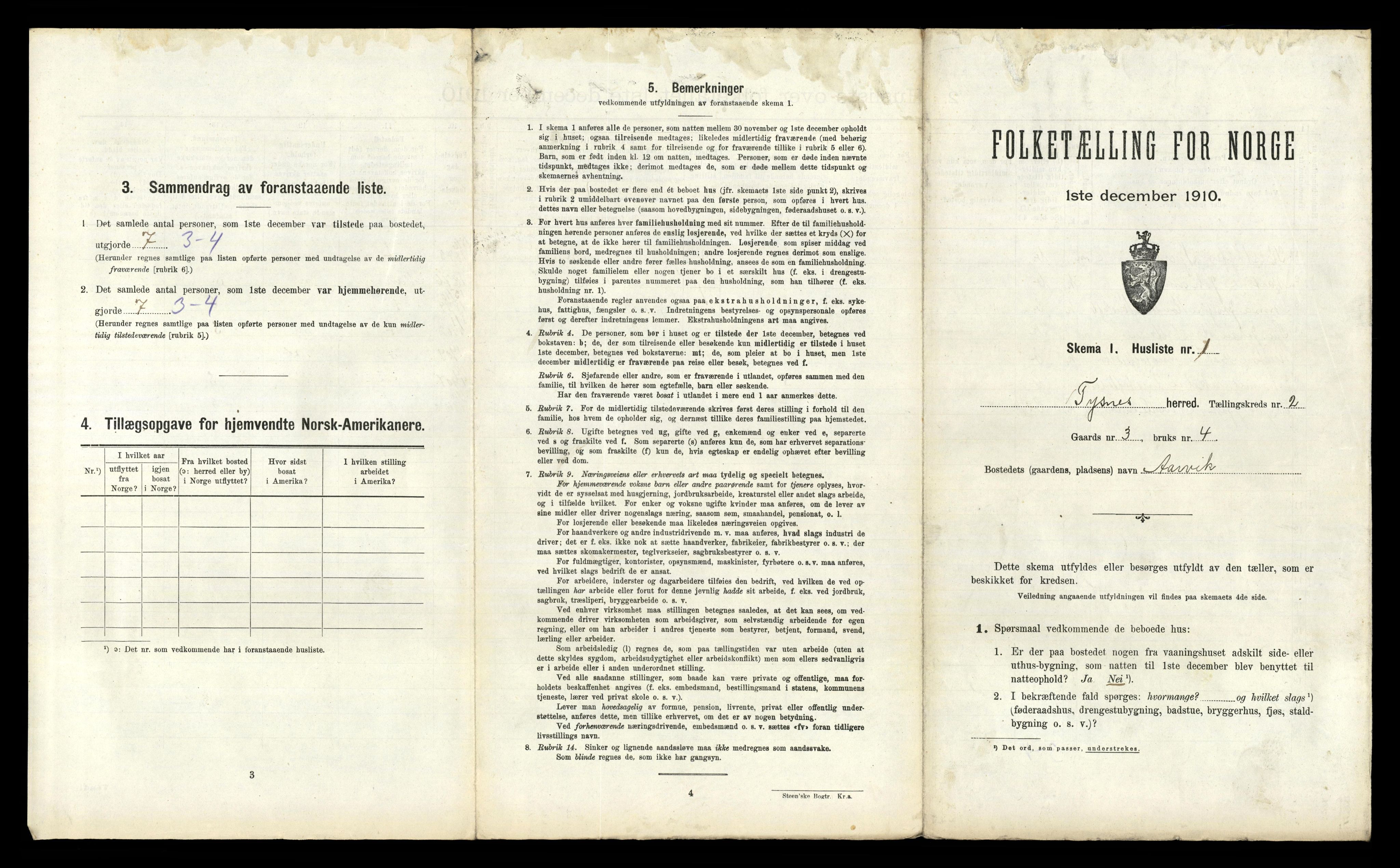 RA, 1910 census for Tysnes, 1910, p. 140