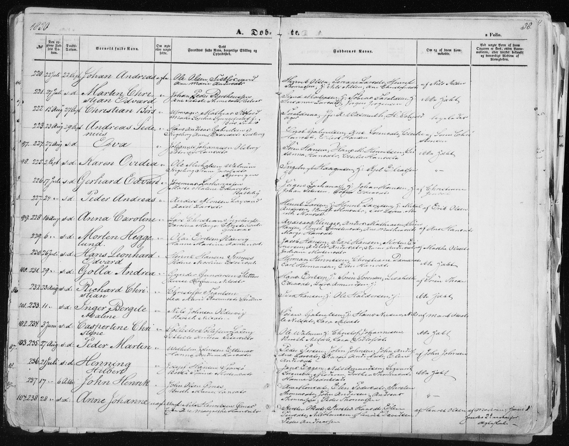 Tromsø sokneprestkontor/stiftsprosti/domprosti, SATØ/S-1343/G/Ga/L0010kirke: Parish register (official) no. 10, 1848-1855, p. 38