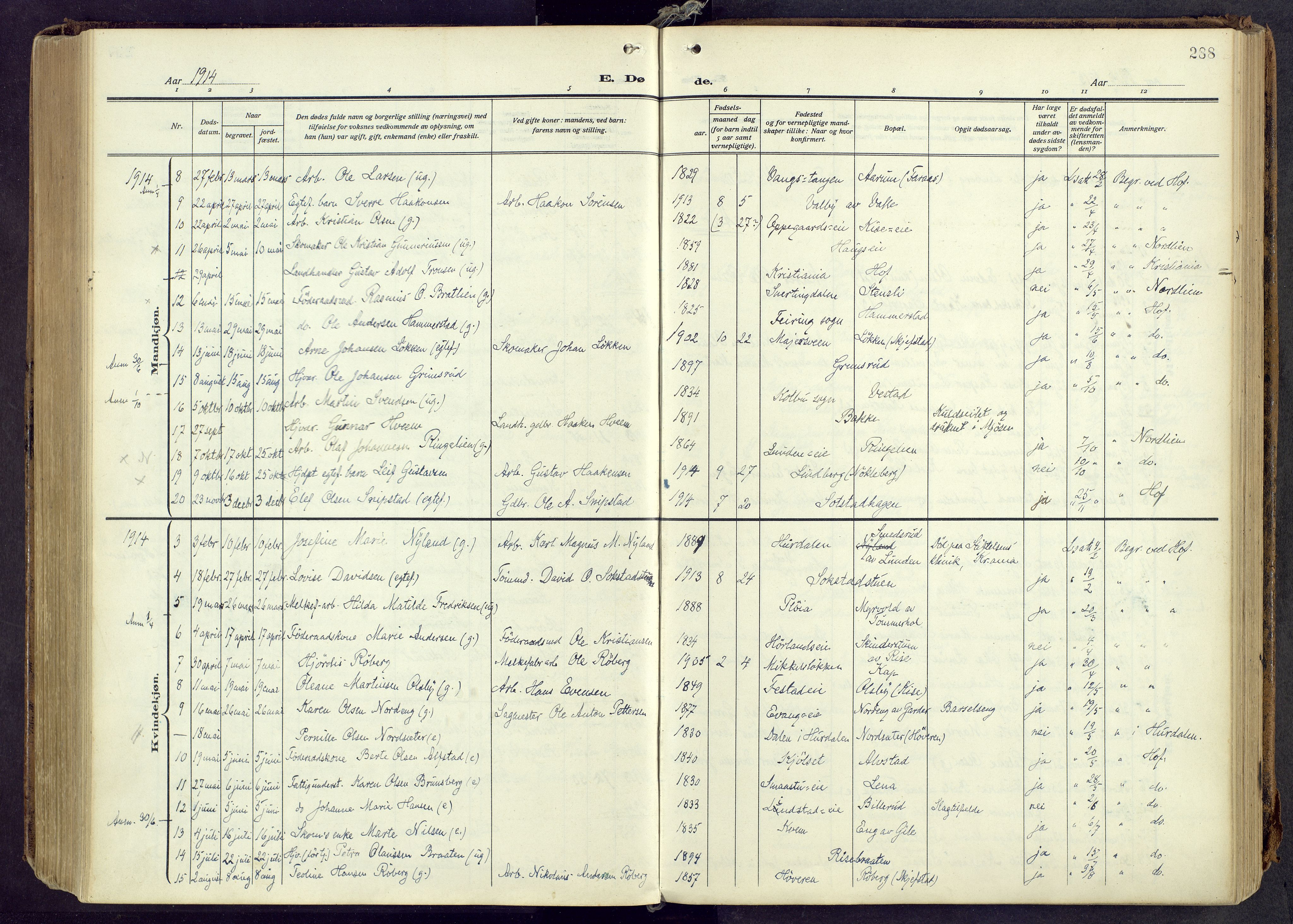 Østre Toten prestekontor, AV/SAH-PREST-104/H/Ha/Haa/L0010: Parish register (official) no. 10, 1910-1920, p. 288