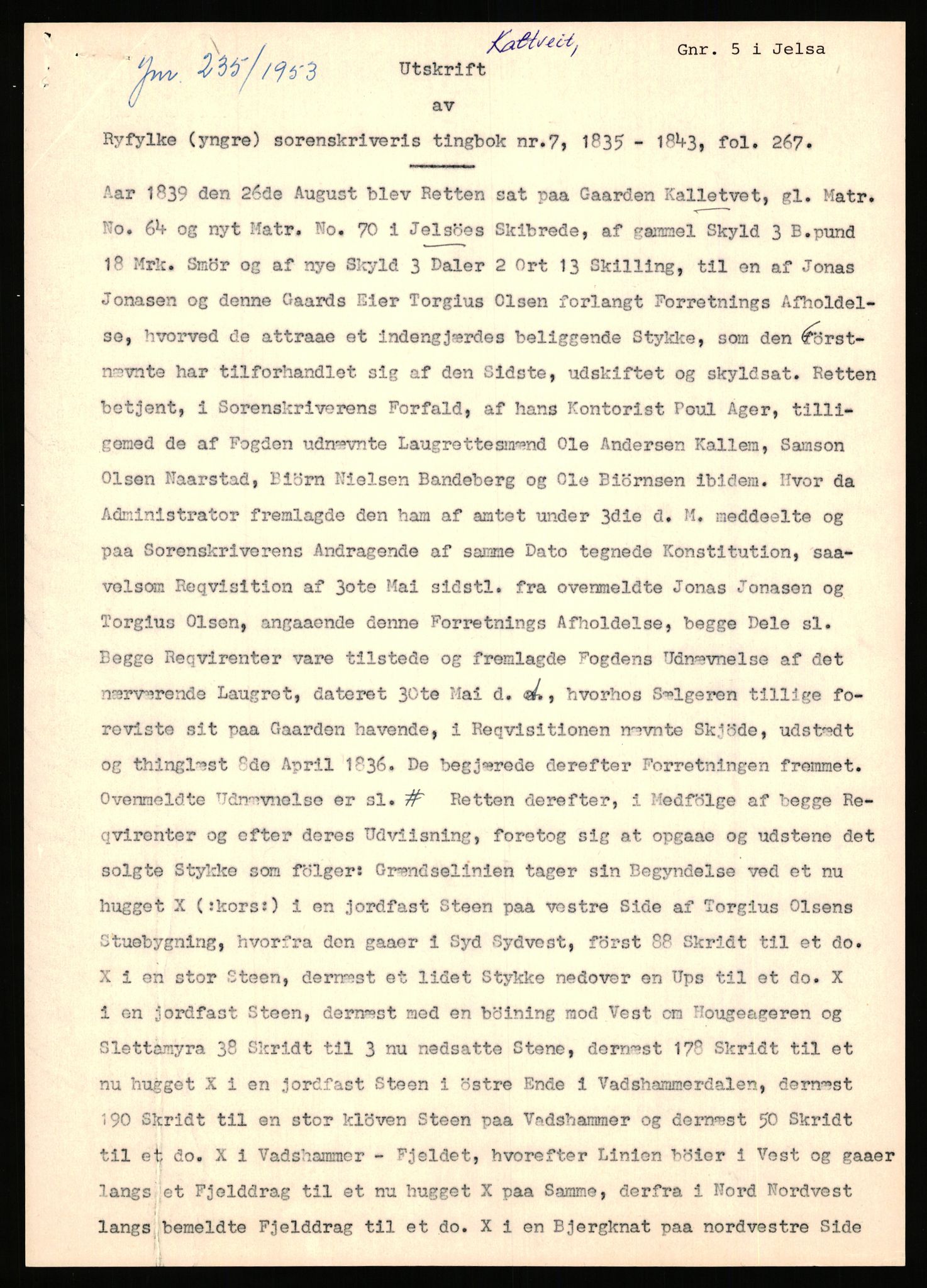 Statsarkivet i Stavanger, AV/SAST-A-101971/03/Y/Yj/L0046: Avskrifter sortert etter gårdsnavn: Kalleim - Kirke-Sole, 1750-1930, p. 381