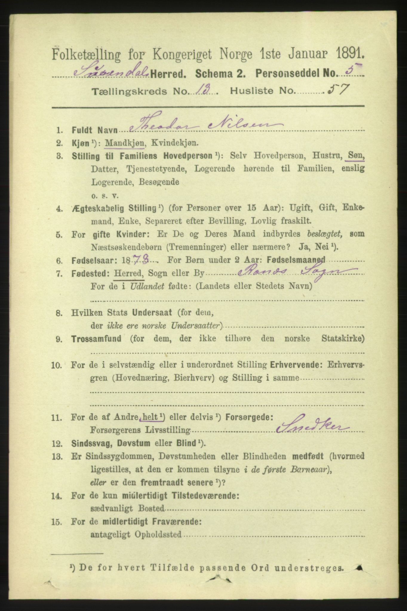 RA, 1891 census for 1566 Surnadal, 1891, p. 3479