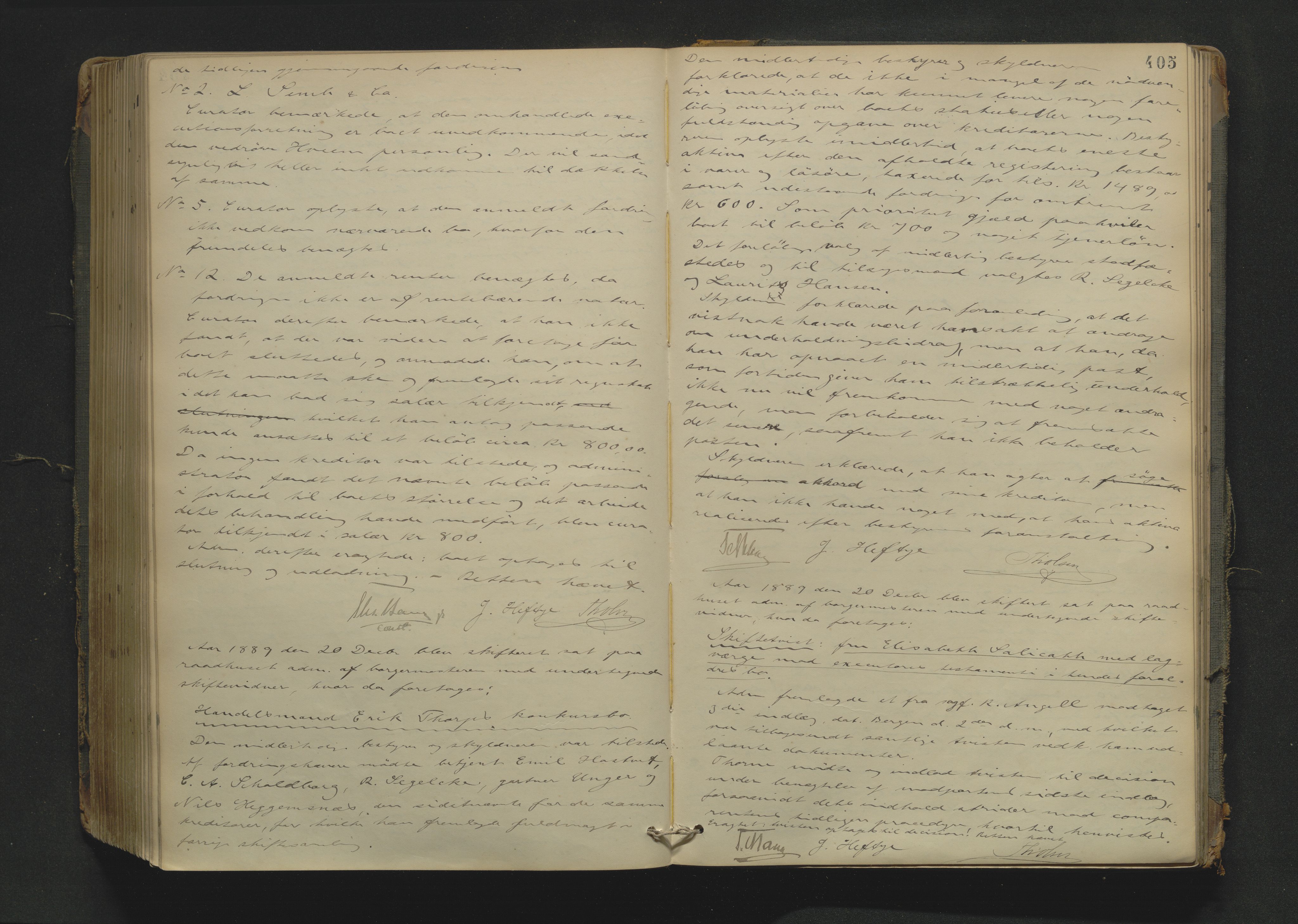 Drammen byfogd, AV/SAKO-A-222/H/Hb/Hbc/L0015: Skifteforhandlingsprotokoll. - Drammen., 1885-1890, p. 405