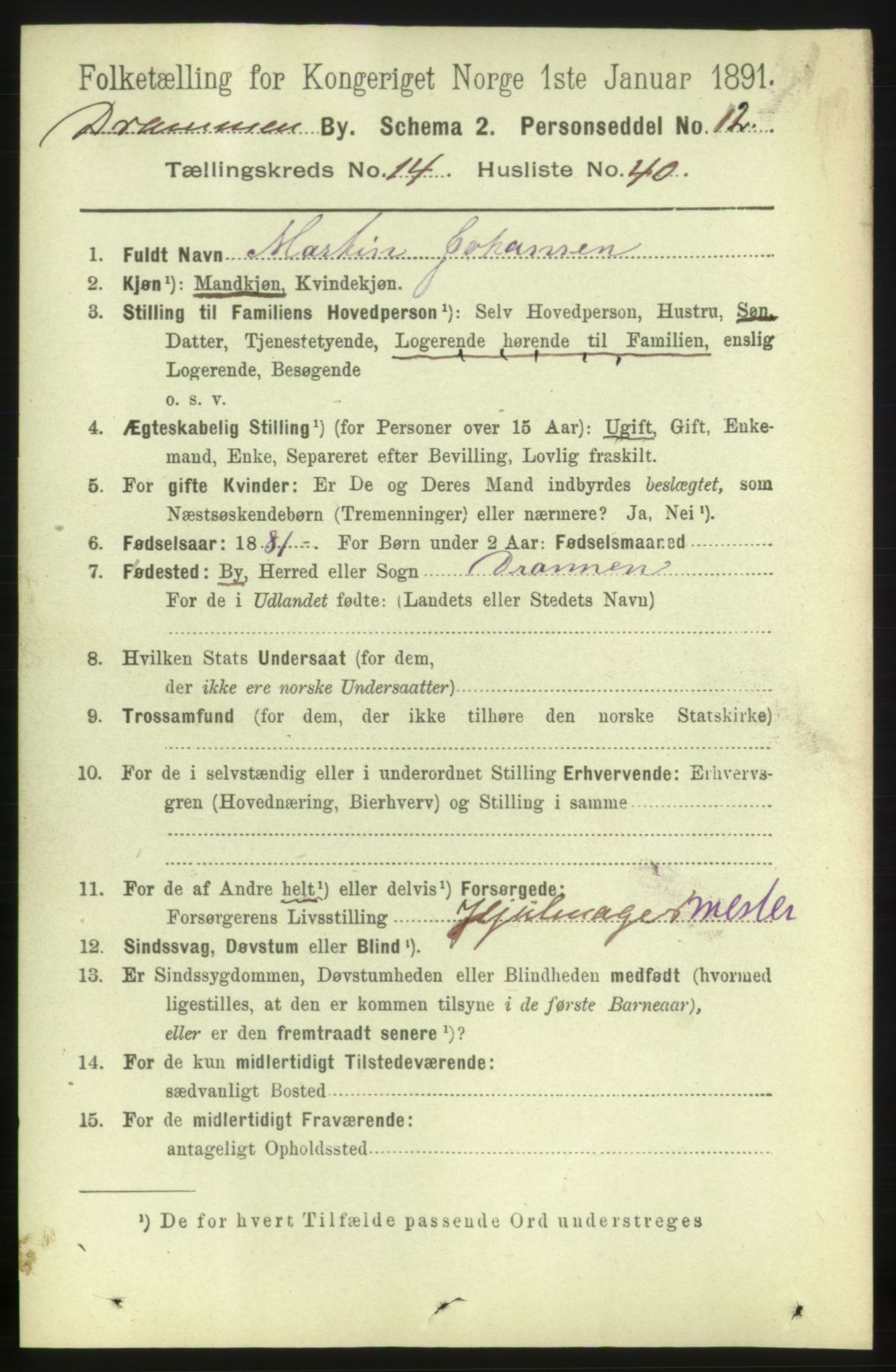 RA, 1891 census for 0602 Drammen, 1891, p. 10495