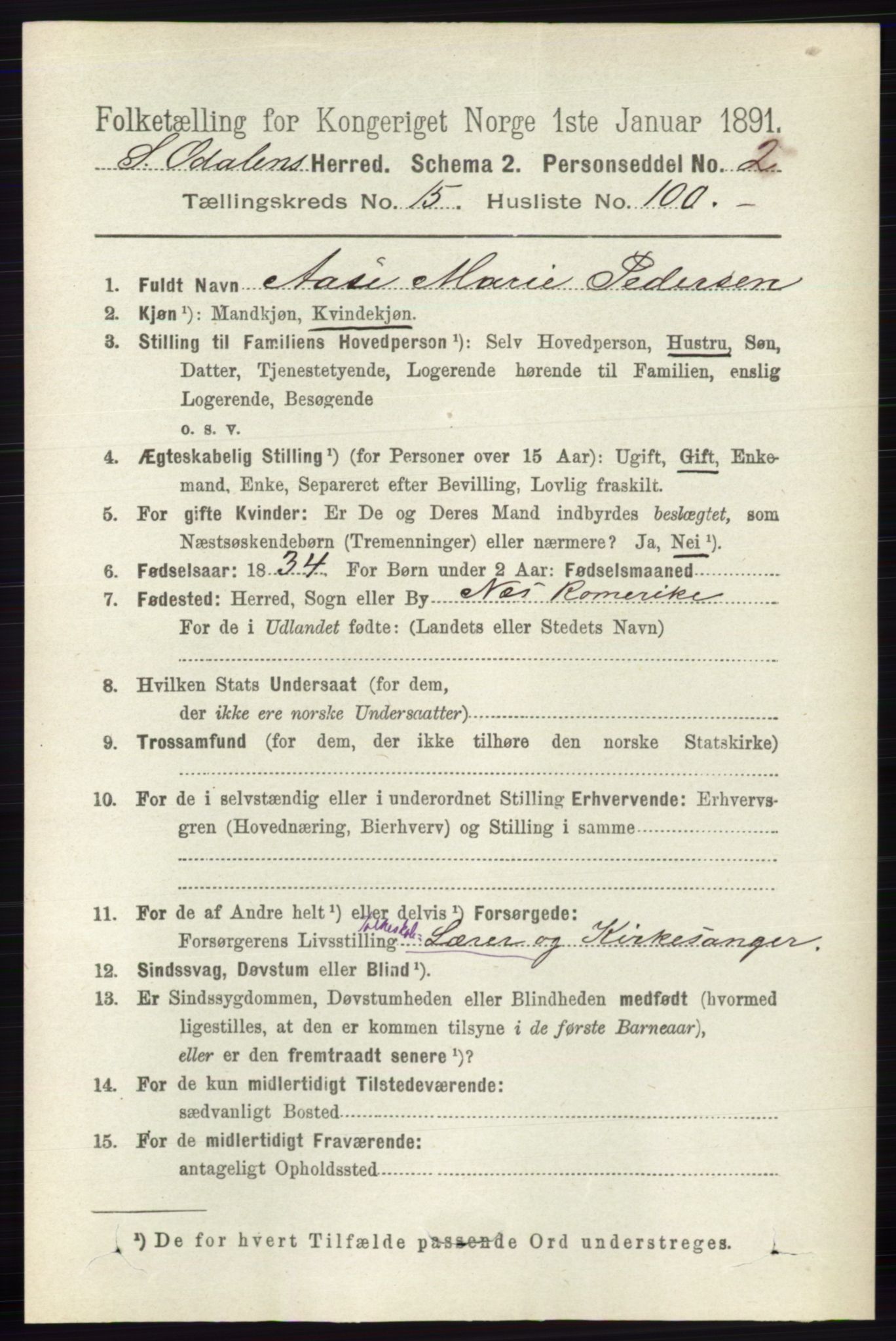 RA, 1891 census for 0419 Sør-Odal, 1891, p. 7175