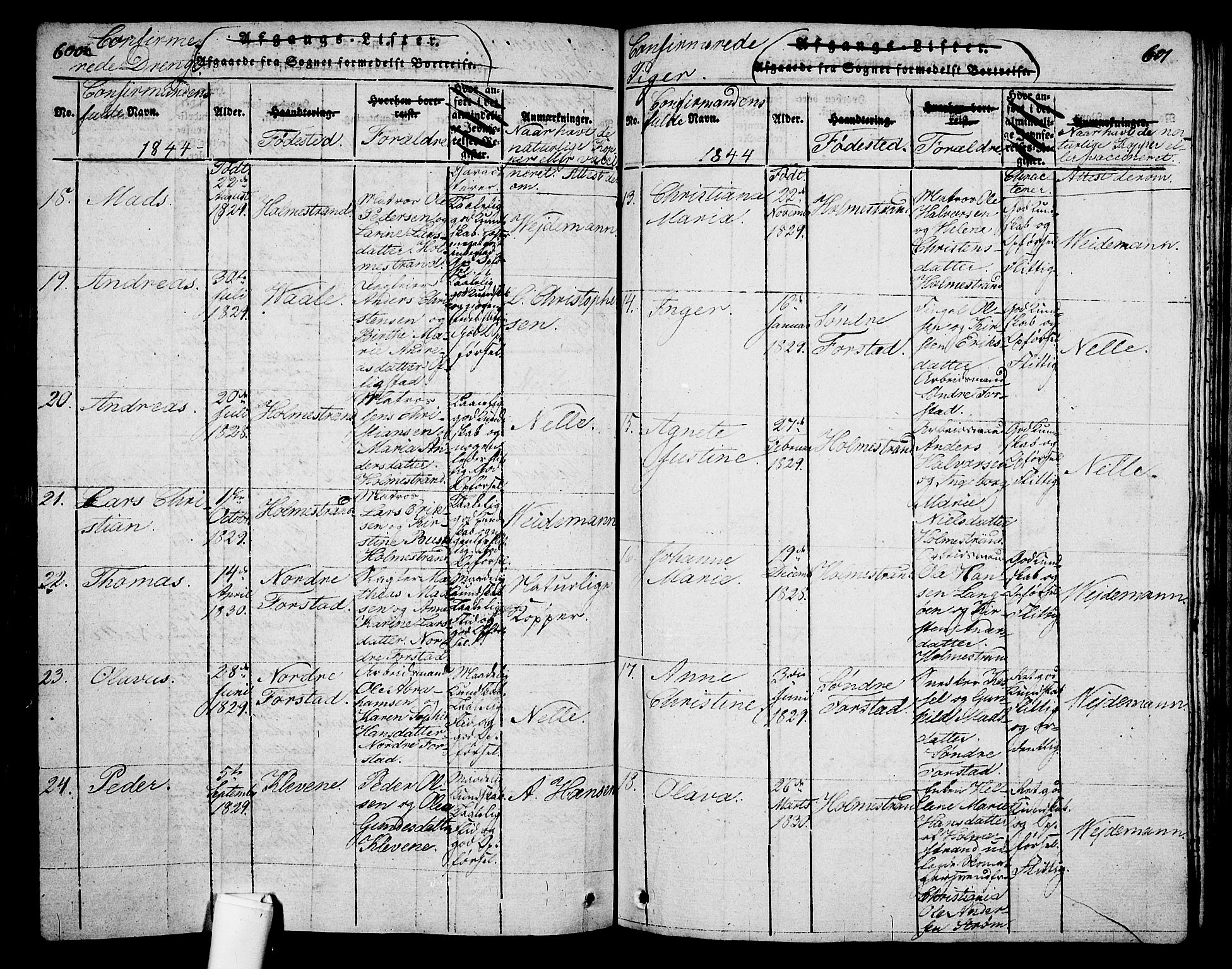 Holmestrand kirkebøker, AV/SAKO-A-346/G/Ga/L0001: Parish register (copy) no. 1, 1814-1848, p. 600-601