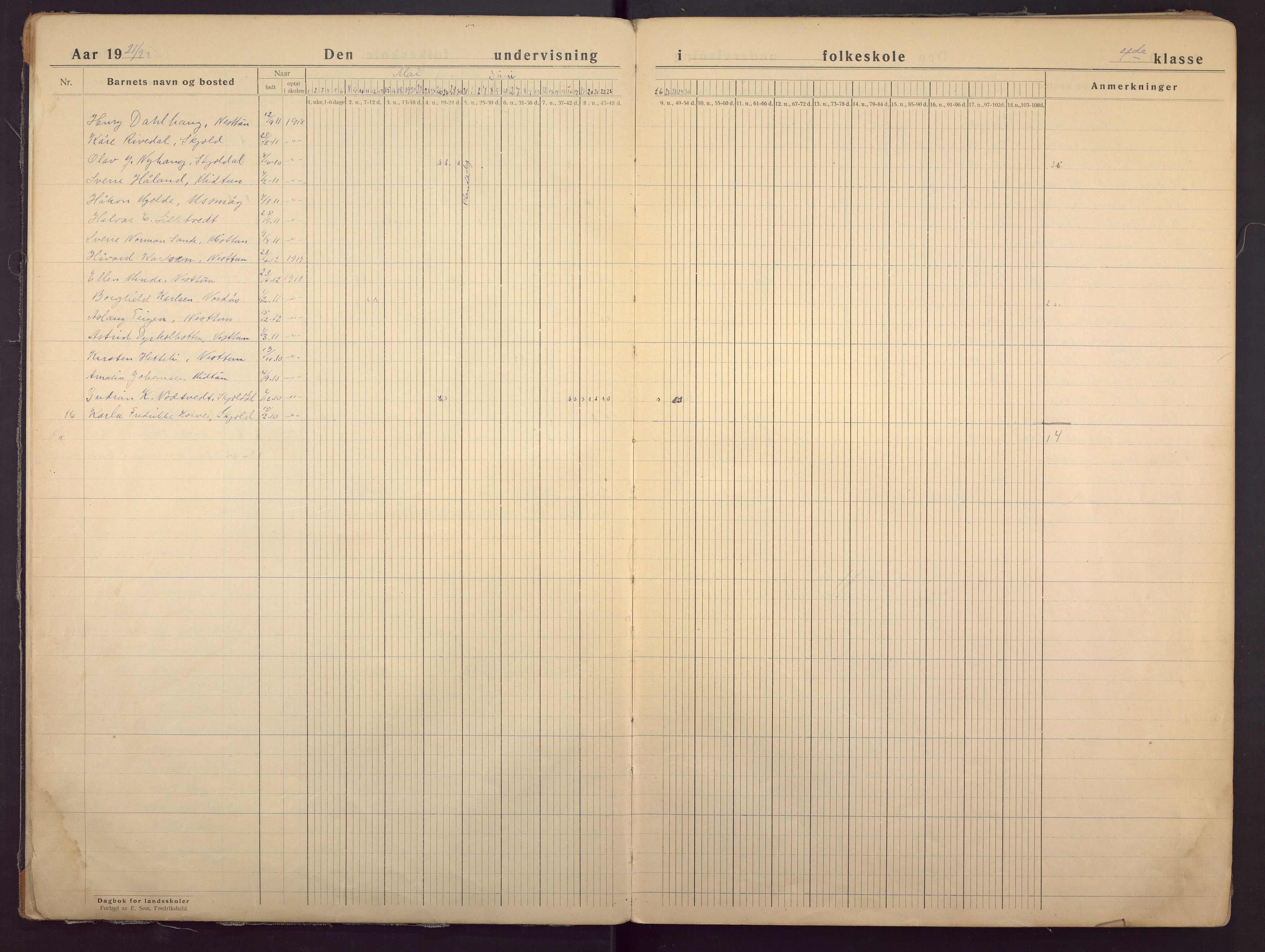 Midtun skole, BBA/A-2399/G/Ga/Gaa/L0013: Klassedagbok , 1921-1953