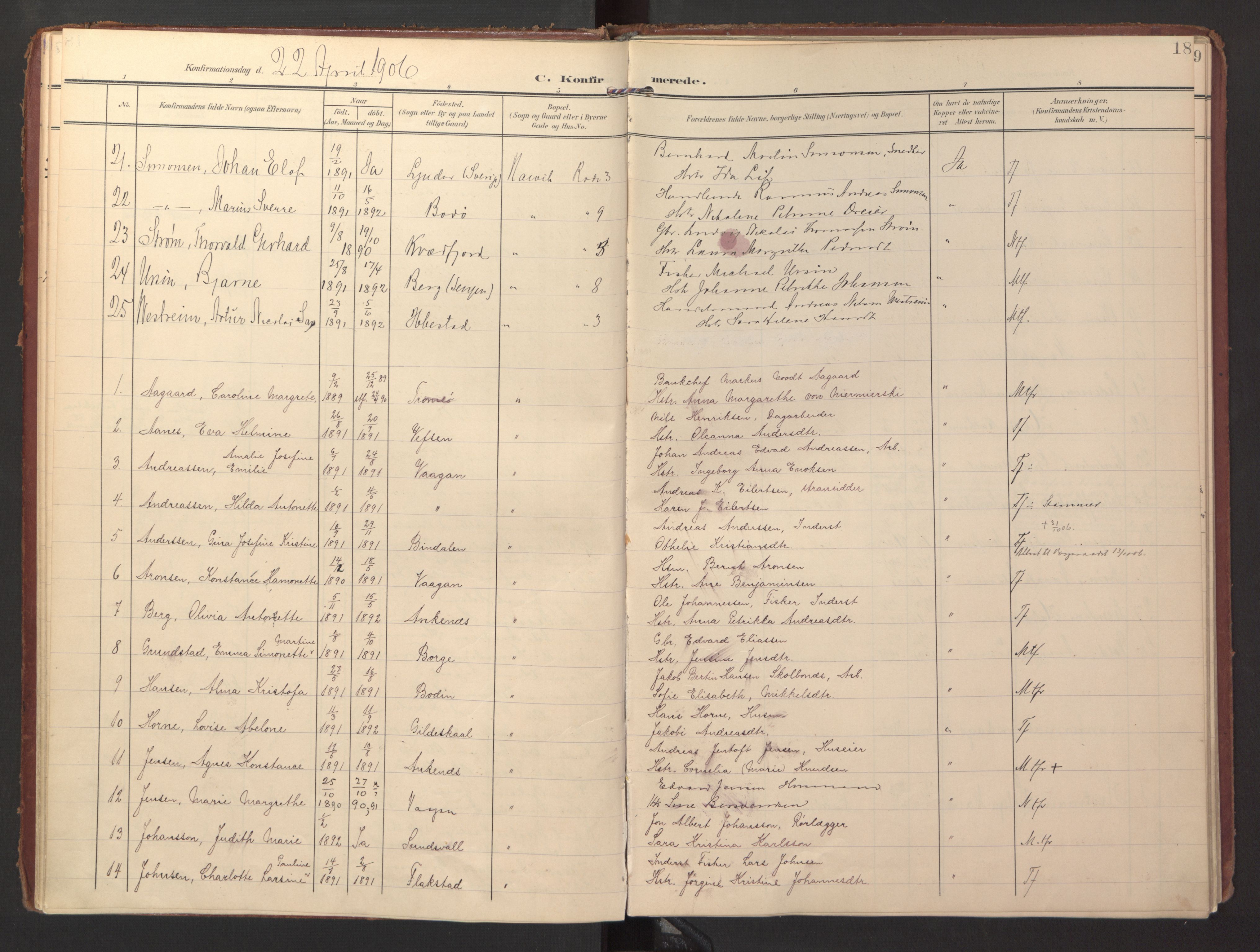 Ministerialprotokoller, klokkerbøker og fødselsregistre - Nordland, AV/SAT-A-1459/871/L0998: Parish register (official) no. 871A14, 1902-1921, p. 18