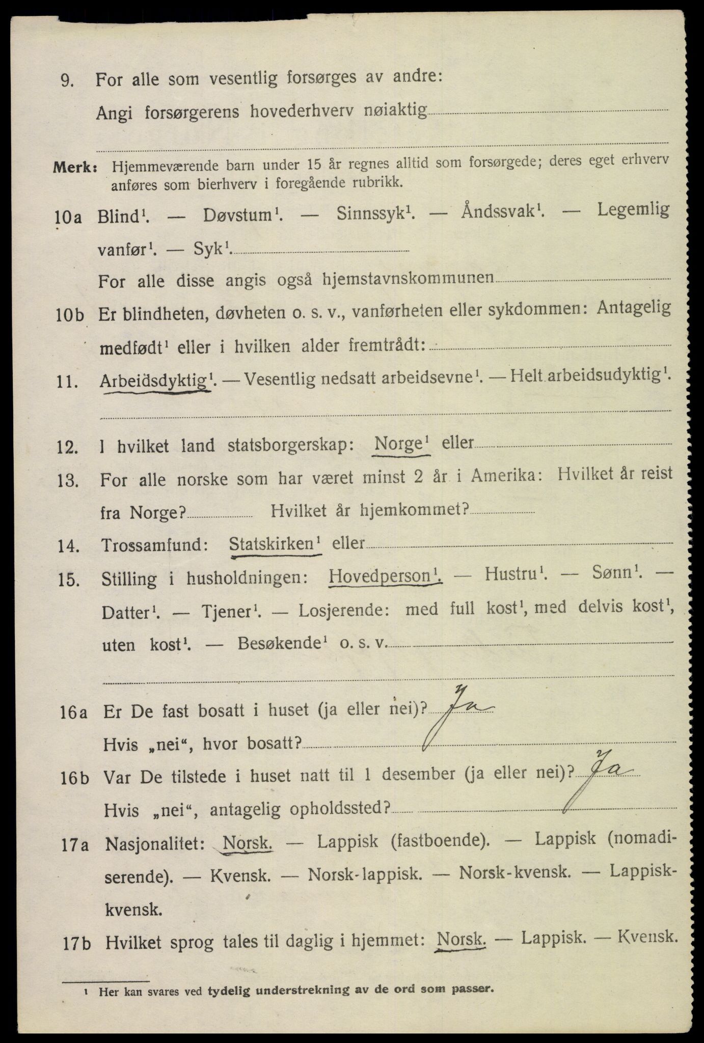 SAT, 1920 census for Vågan, 1920, p. 8990