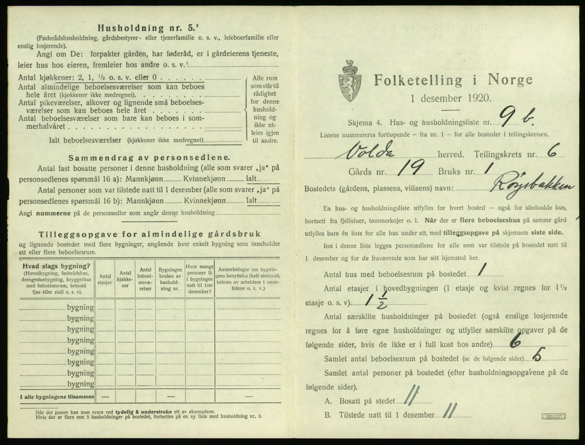 SAT, 1920 census for Volda, 1920, p. 540