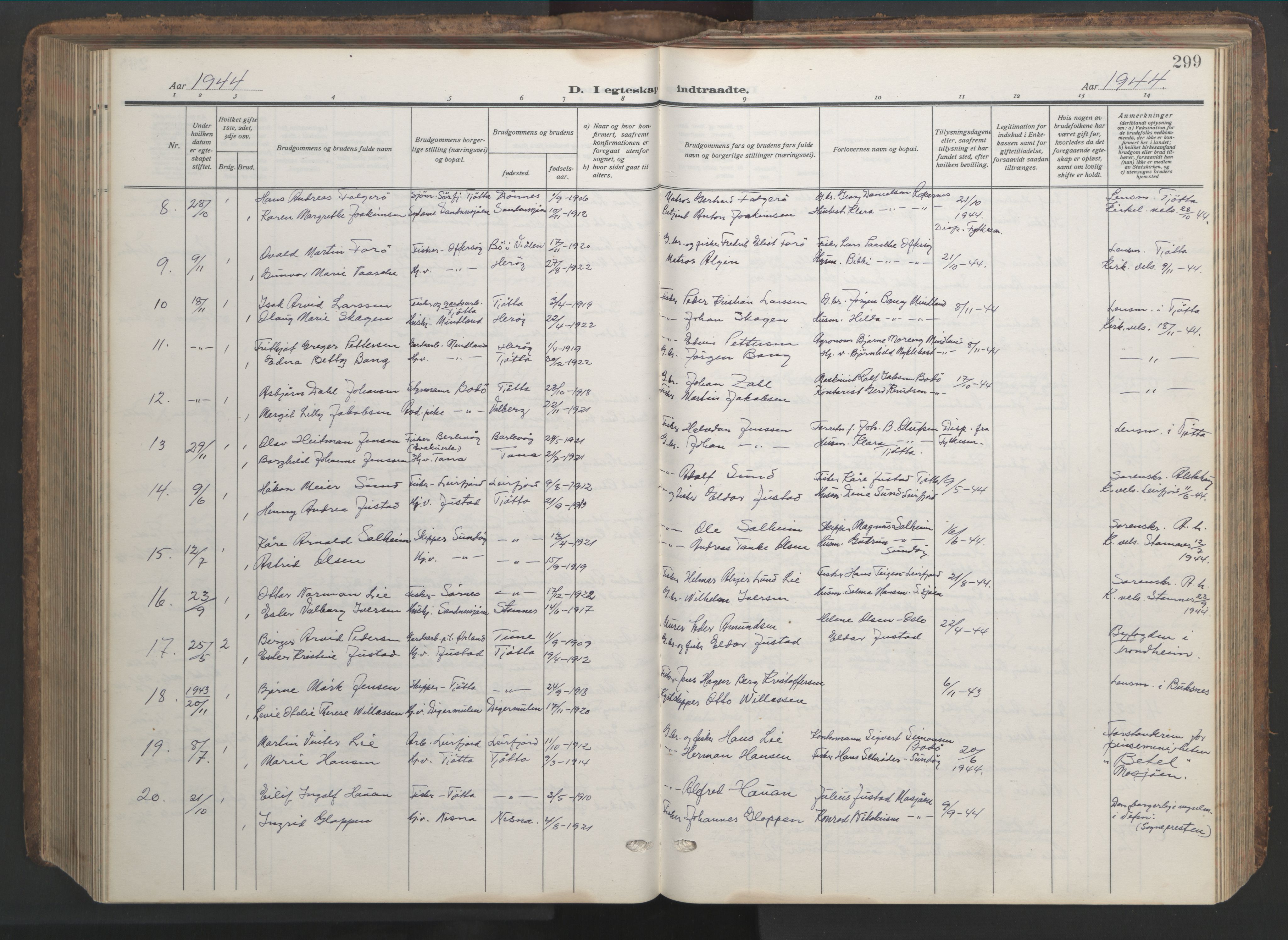 Ministerialprotokoller, klokkerbøker og fødselsregistre - Nordland, AV/SAT-A-1459/817/L0269: Parish register (copy) no. 817C04, 1921-1949, p. 299