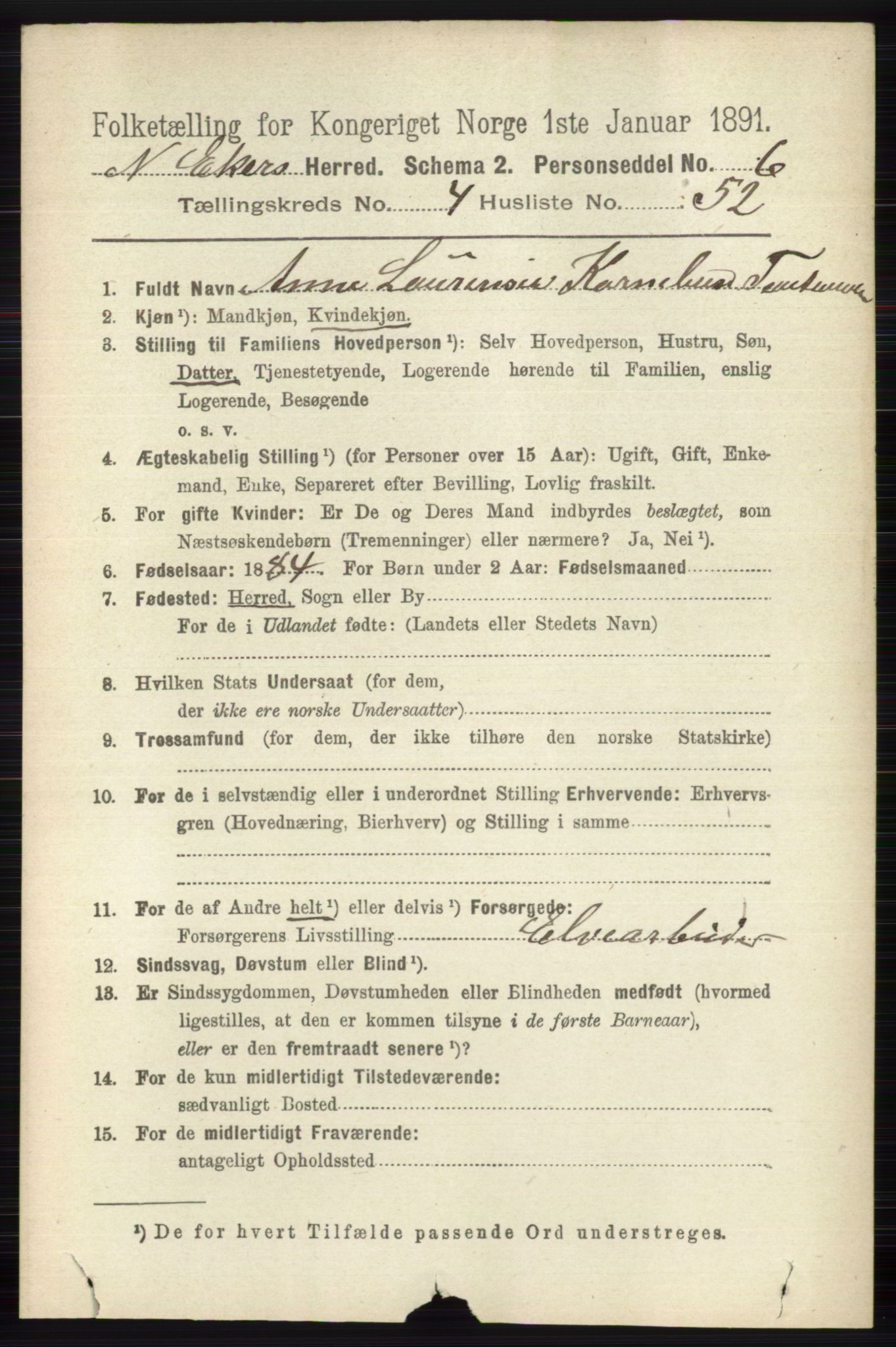 RA, 1891 census for 0625 Nedre Eiker, 1891, p. 2230