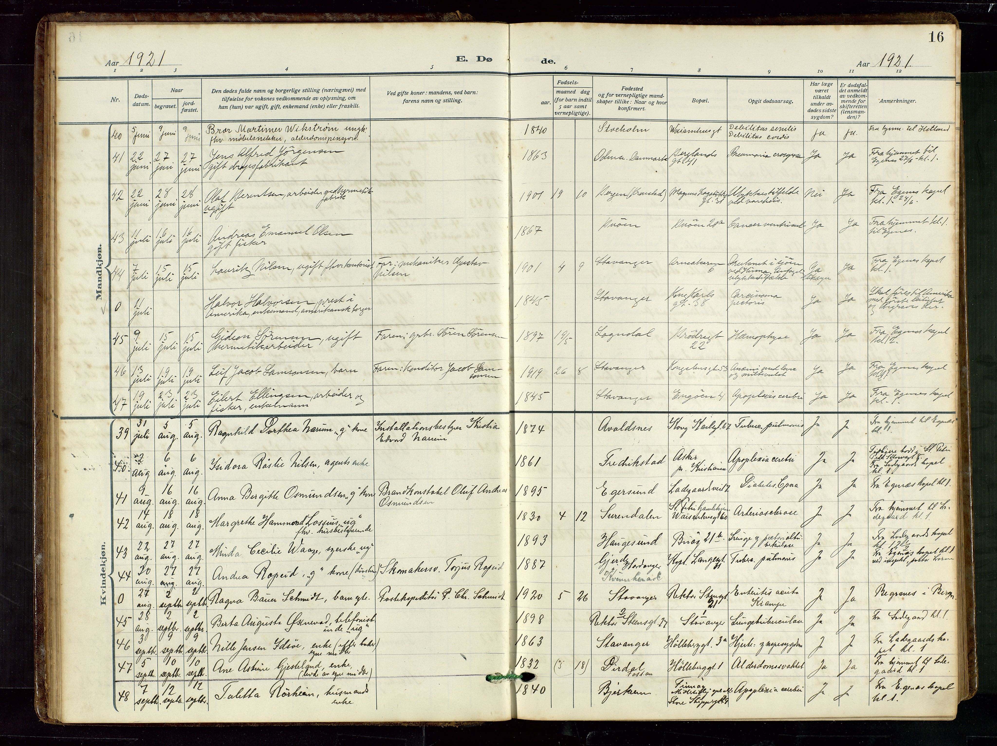 St. Petri sokneprestkontor, AV/SAST-A-101813/002/D/L0003: Parish register (official) no. A 28, 1919-1938, p. 16