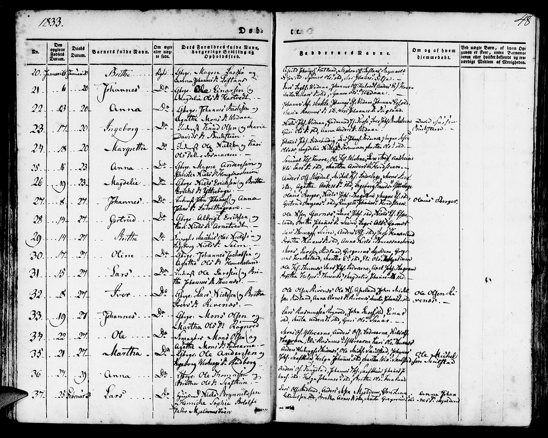 Haus sokneprestembete, AV/SAB-A-75601/H/Haa: Parish register (official) no. A 14, 1827-1838, p. 48