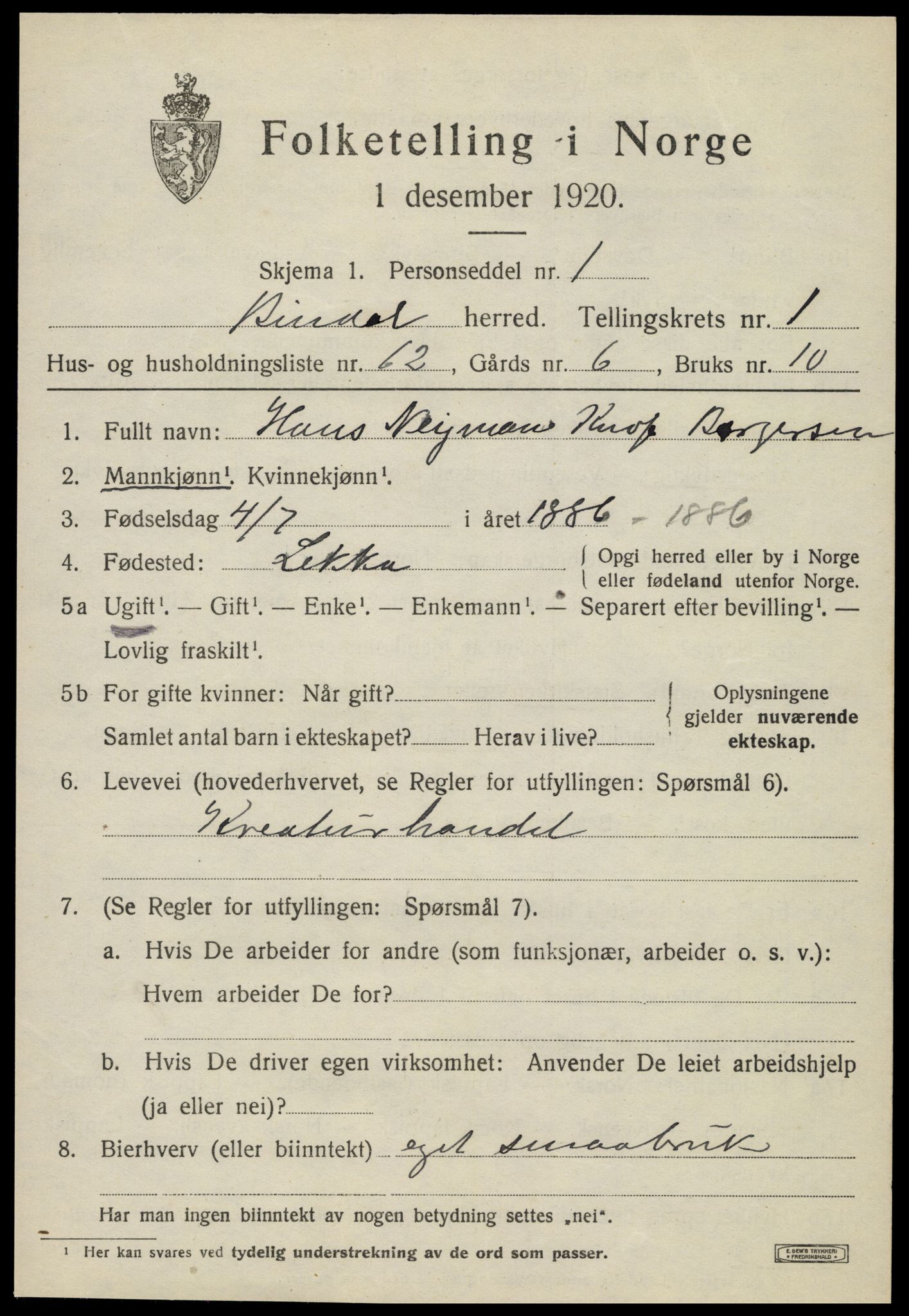 SAT, 1920 census for Bindal, 1920, p. 1787