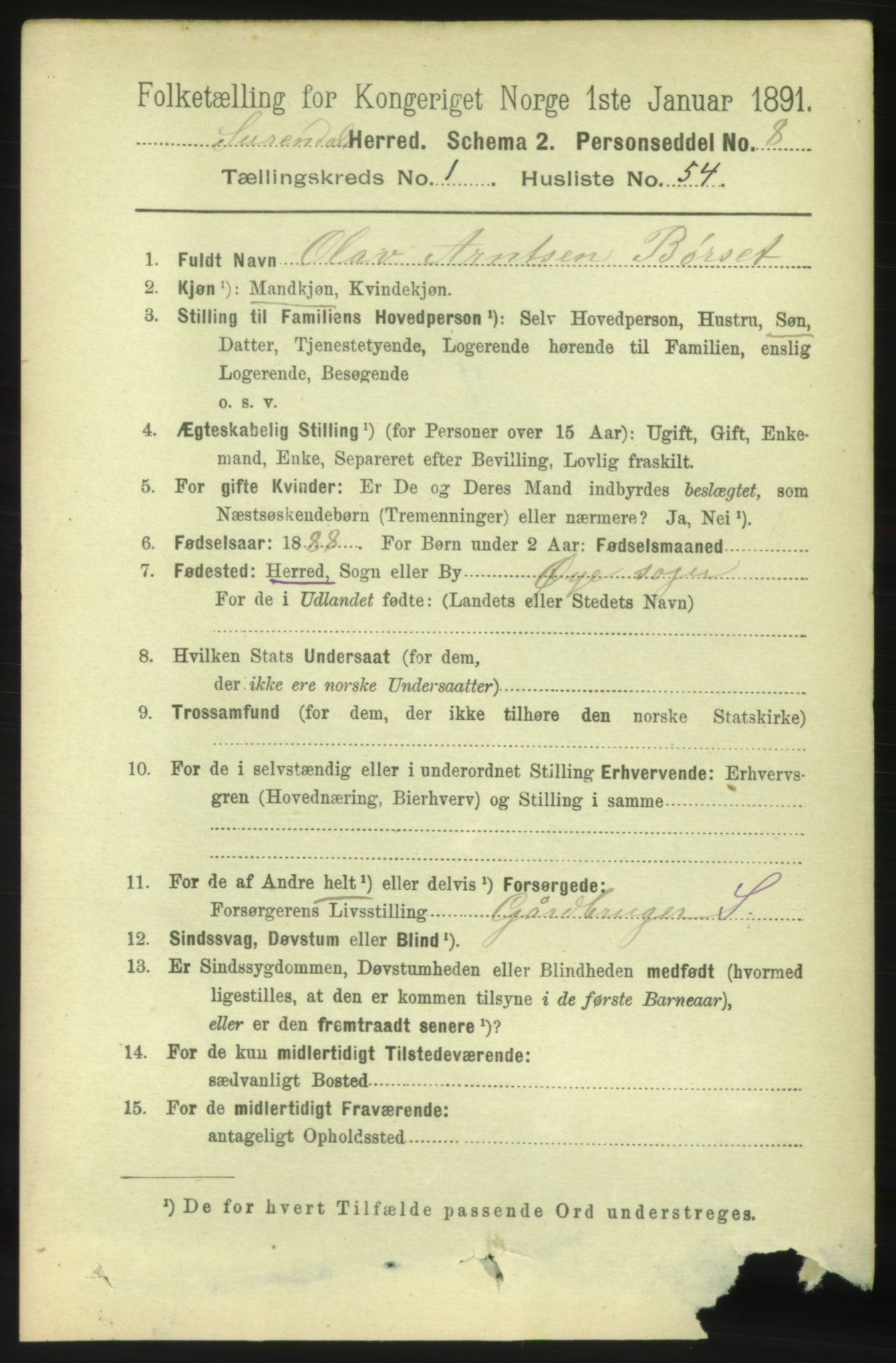 RA, 1891 census for 1566 Surnadal, 1891, p. 468