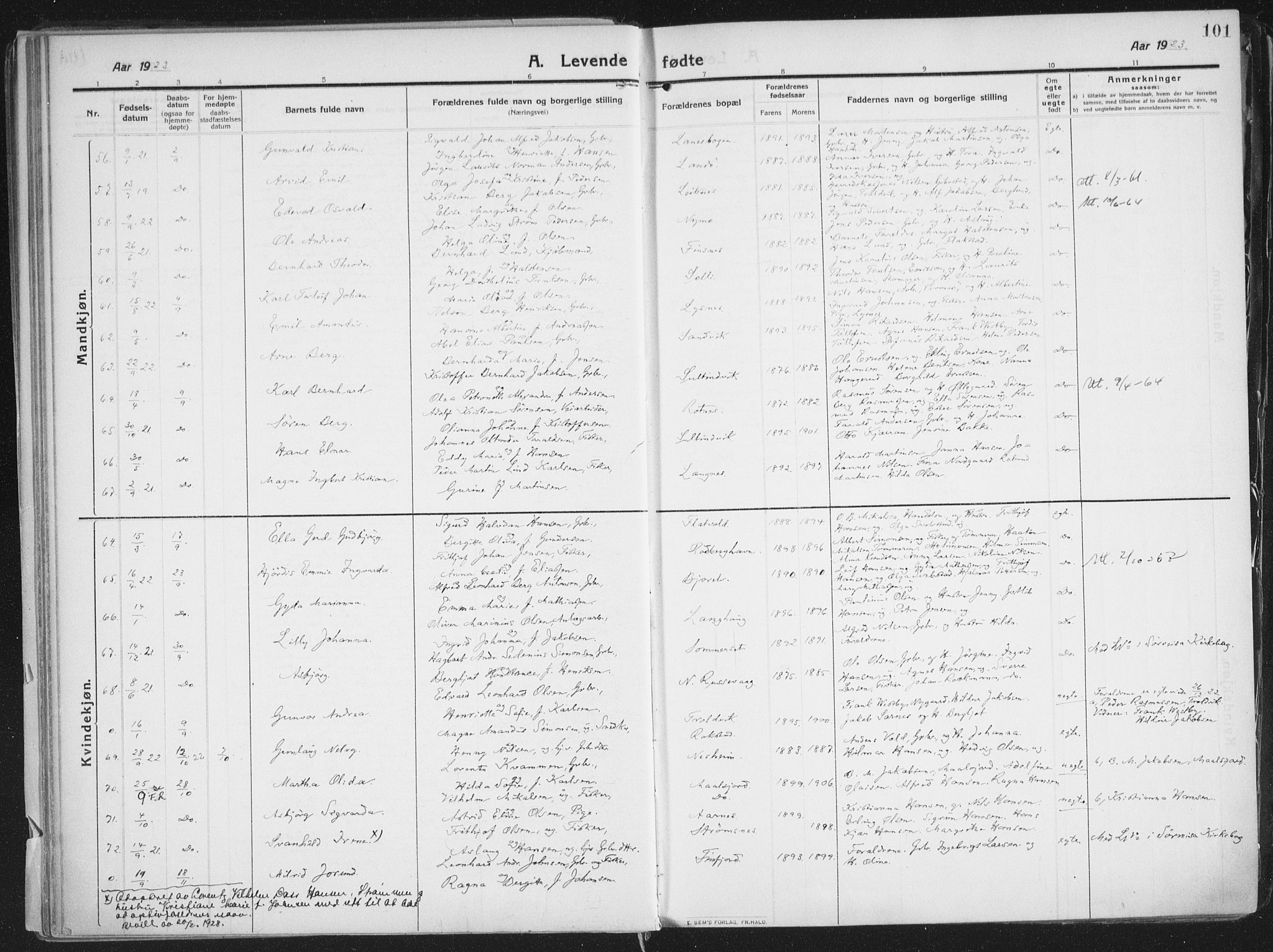 Lenvik sokneprestembete, AV/SATØ-S-1310/H/Ha/Haa/L0016kirke: Parish register (official) no. 16, 1910-1924, p. 101