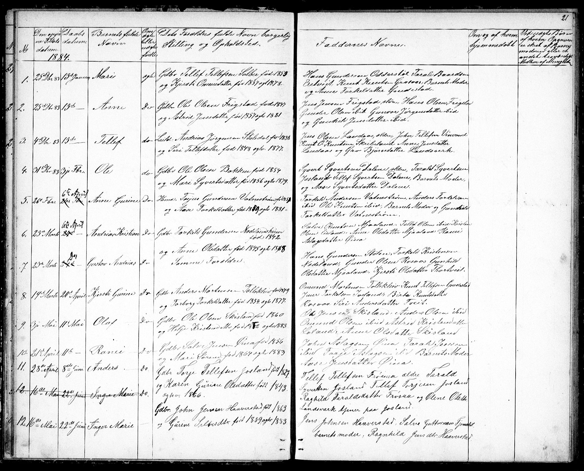 Evje sokneprestkontor, SAK/1111-0008/F/Fb/Fbc/L0003: Parish register (copy) no. B 3, 1876-1889, p. 21