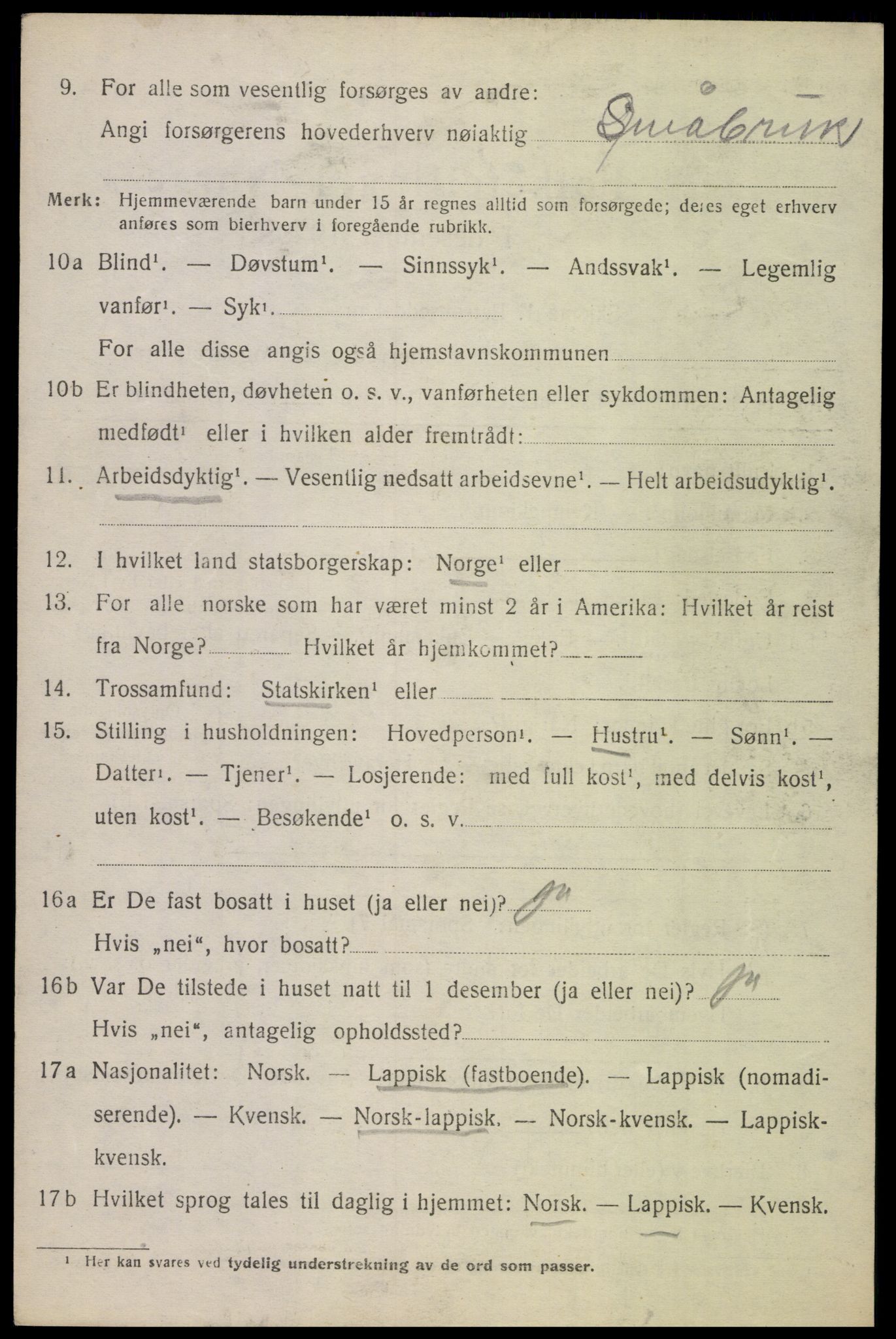 SAT, 1920 census for Evenes, 1920, p. 10575