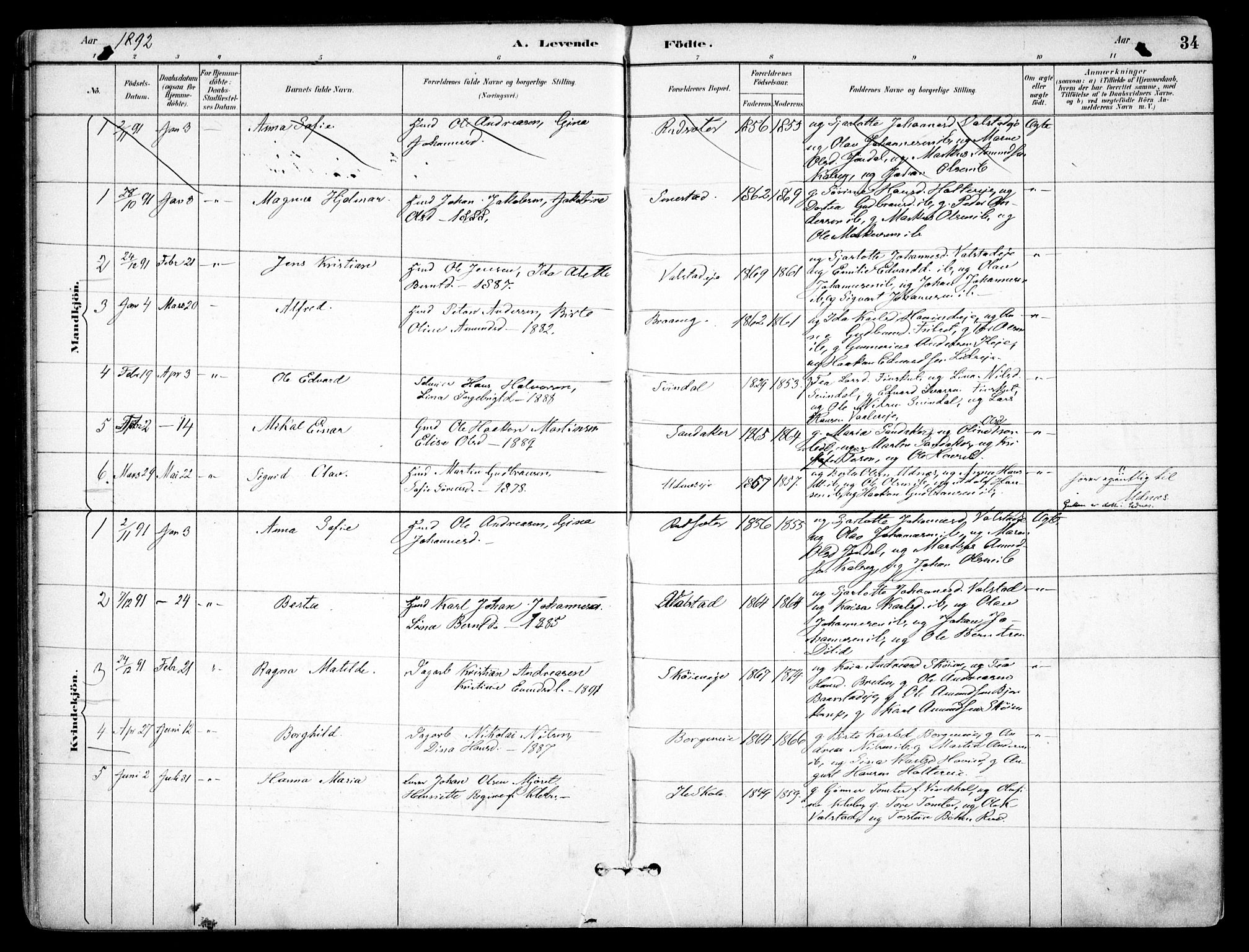 Nes prestekontor Kirkebøker, AV/SAO-A-10410/F/Fb/L0002: Parish register (official) no. II 2, 1883-1918, p. 34