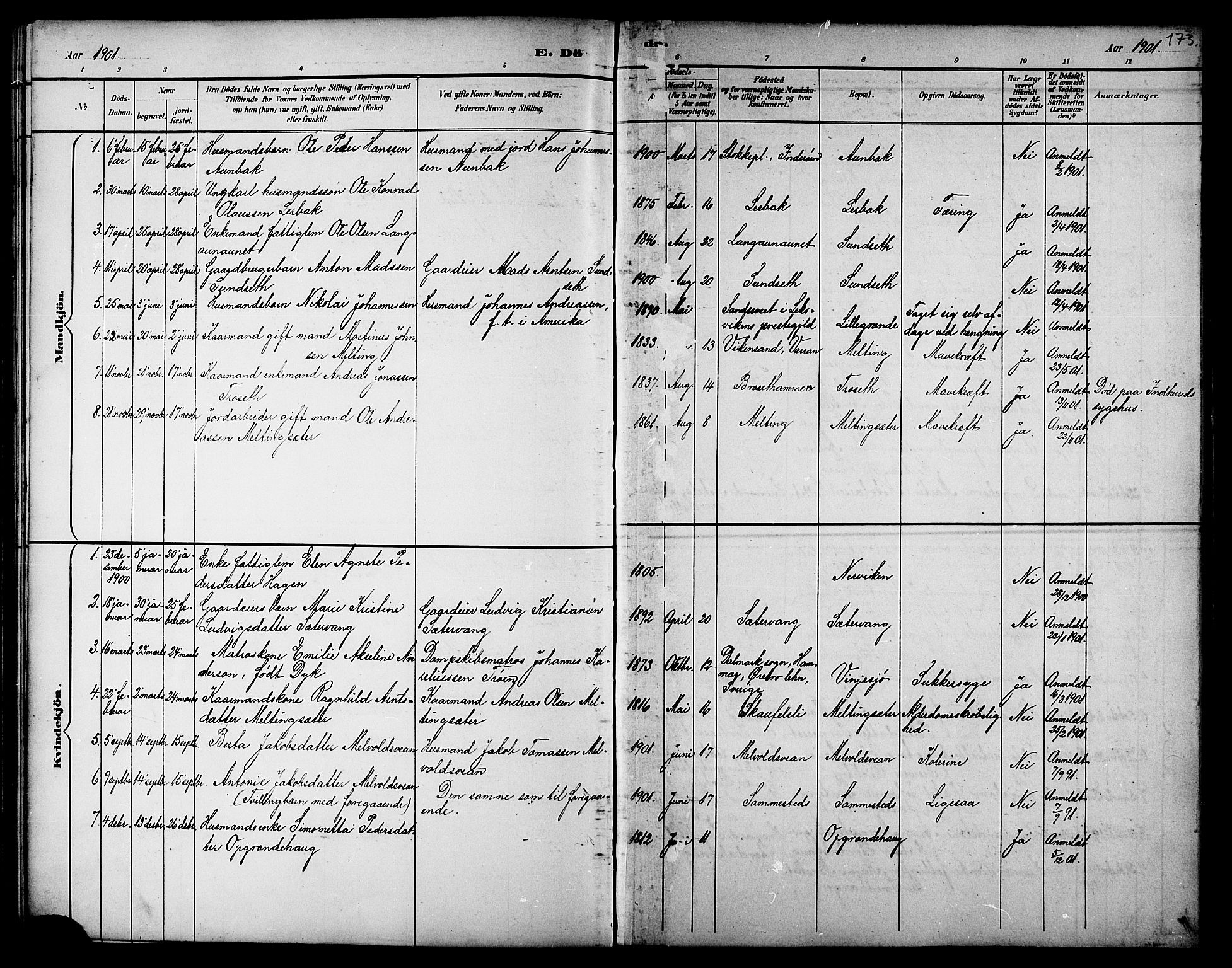 Ministerialprotokoller, klokkerbøker og fødselsregistre - Nord-Trøndelag, SAT/A-1458/733/L0327: Parish register (copy) no. 733C02, 1888-1918, p. 173