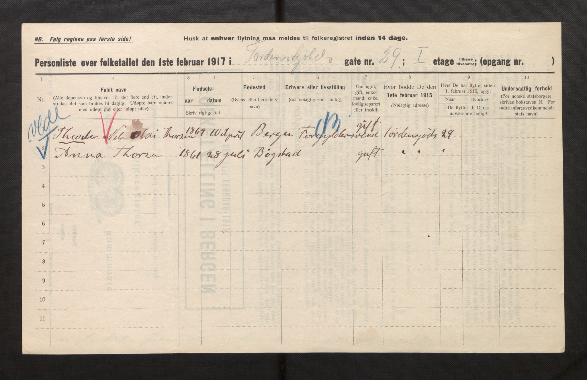 SAB, Municipal Census 1917 for Bergen, 1917, p. 42269